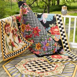 MacKenzie-Childs Courtly Check Purple Green 5' Octagon Rug| Rugs