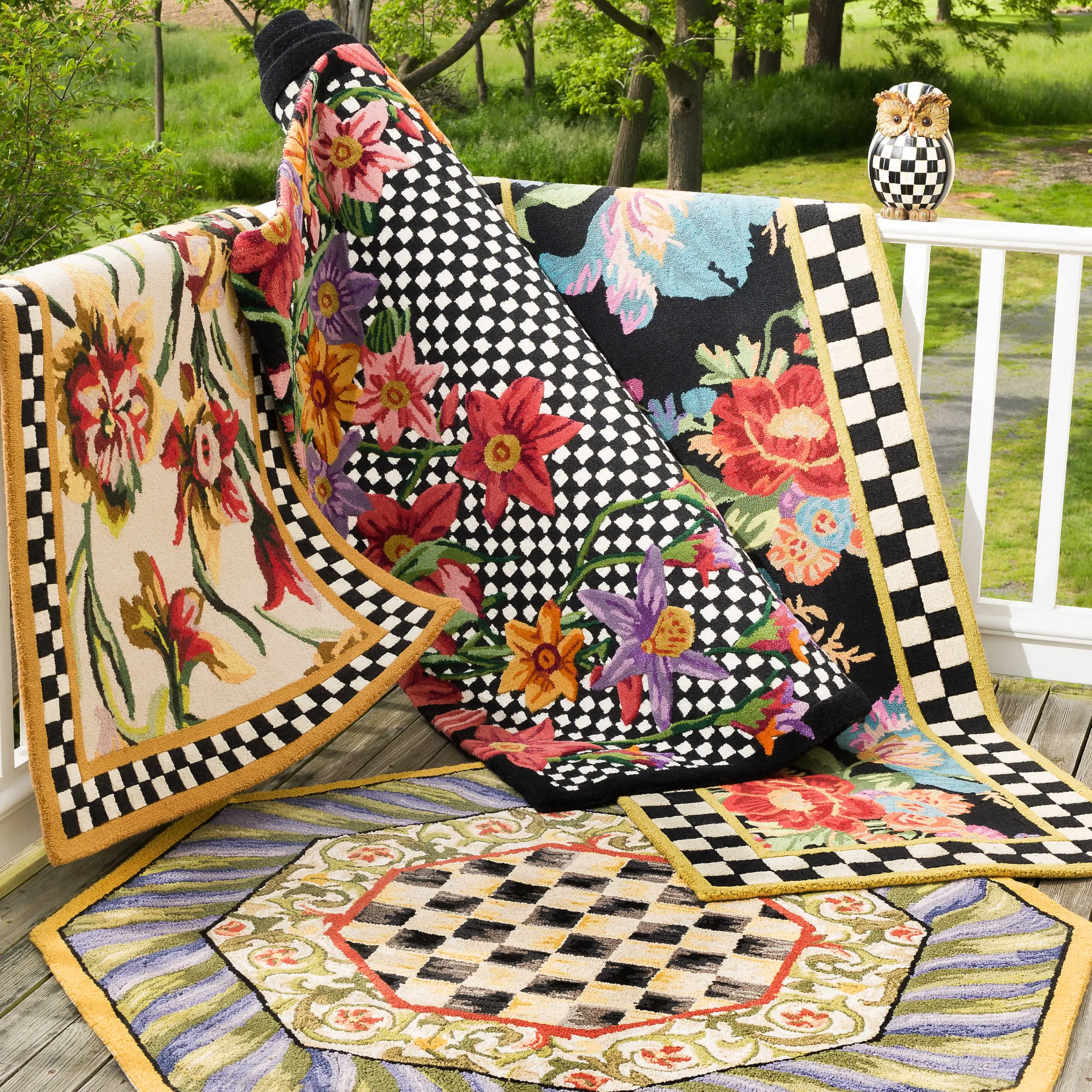 MacKenzie-Childs Courtly Check Purple Green 5' Octagon Rug| Rugs