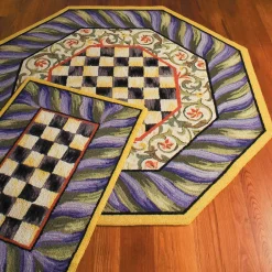 MacKenzie-Childs Courtly Check Purple Green 5' Octagon Rug| Rugs