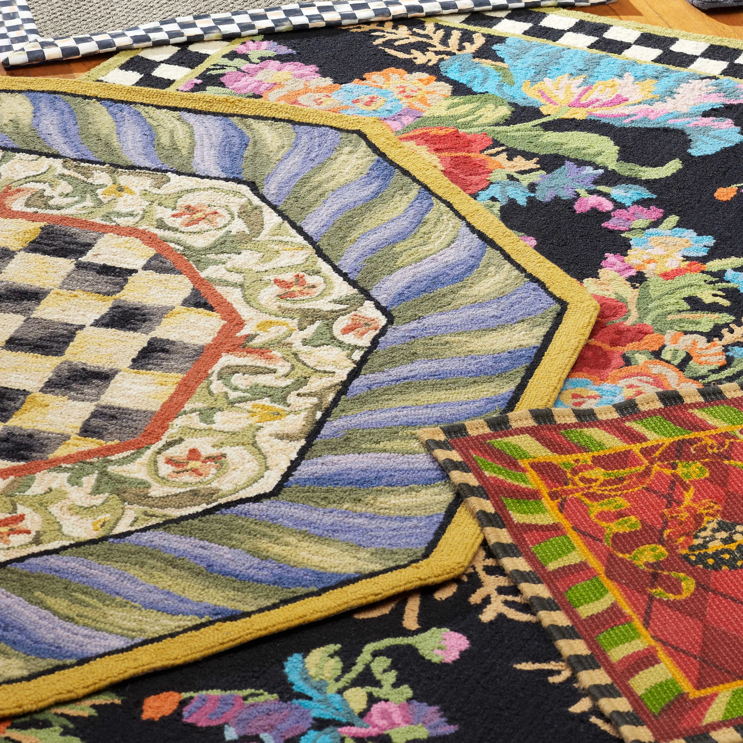 MacKenzie-Childs Courtly Check Purple Green 5' Octagon Rug| Rugs