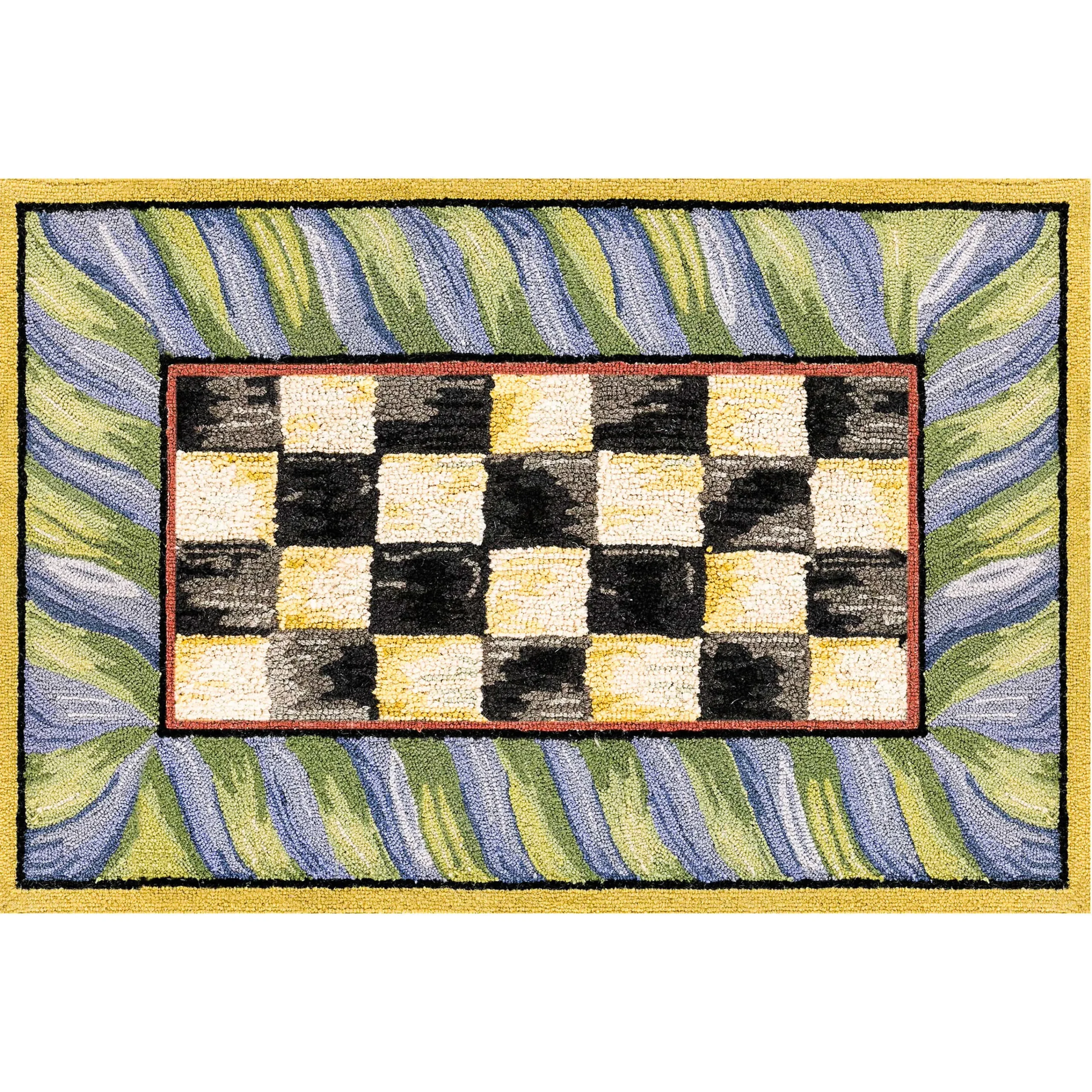 MacKenzie-Childs Courtly Check Purple Green 2' x 3' Washable Rug| Rugs