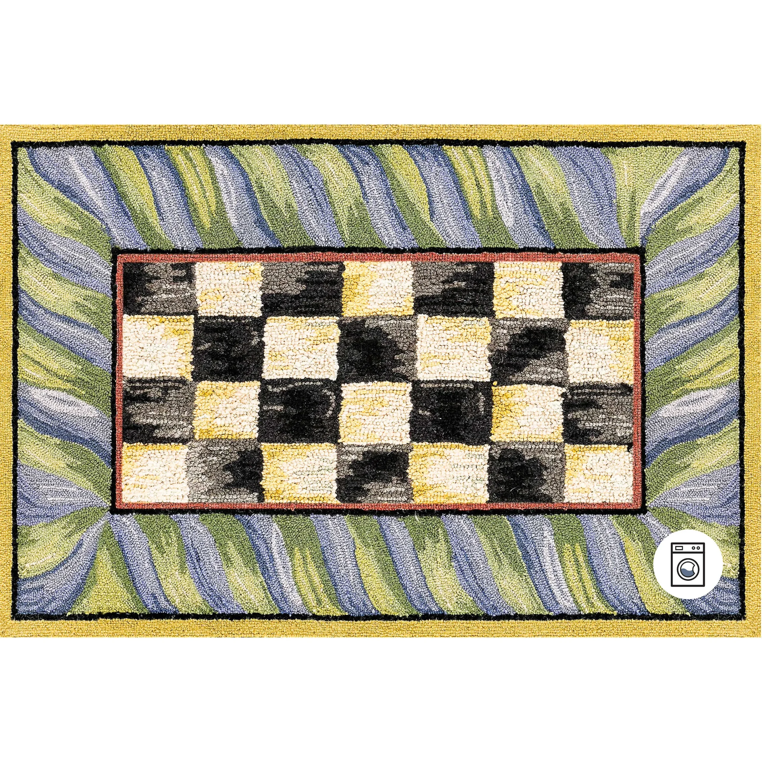 MacKenzie-Childs Courtly Check Purple Green 2' x 3' Washable Rug| Rugs