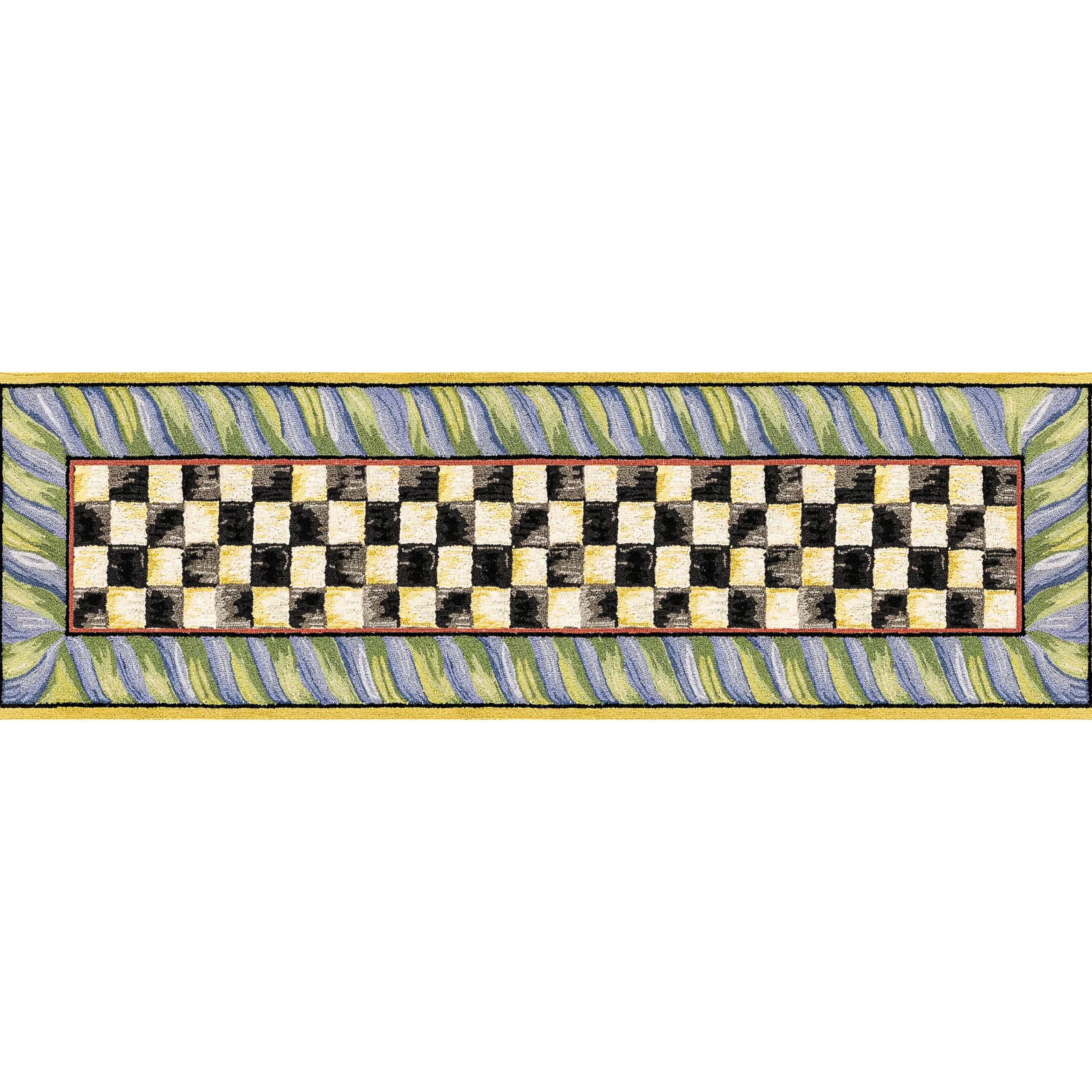 MacKenzie-Childs Courtly Check Purple Green 2'6 x 8' Washable Runner| Rugs