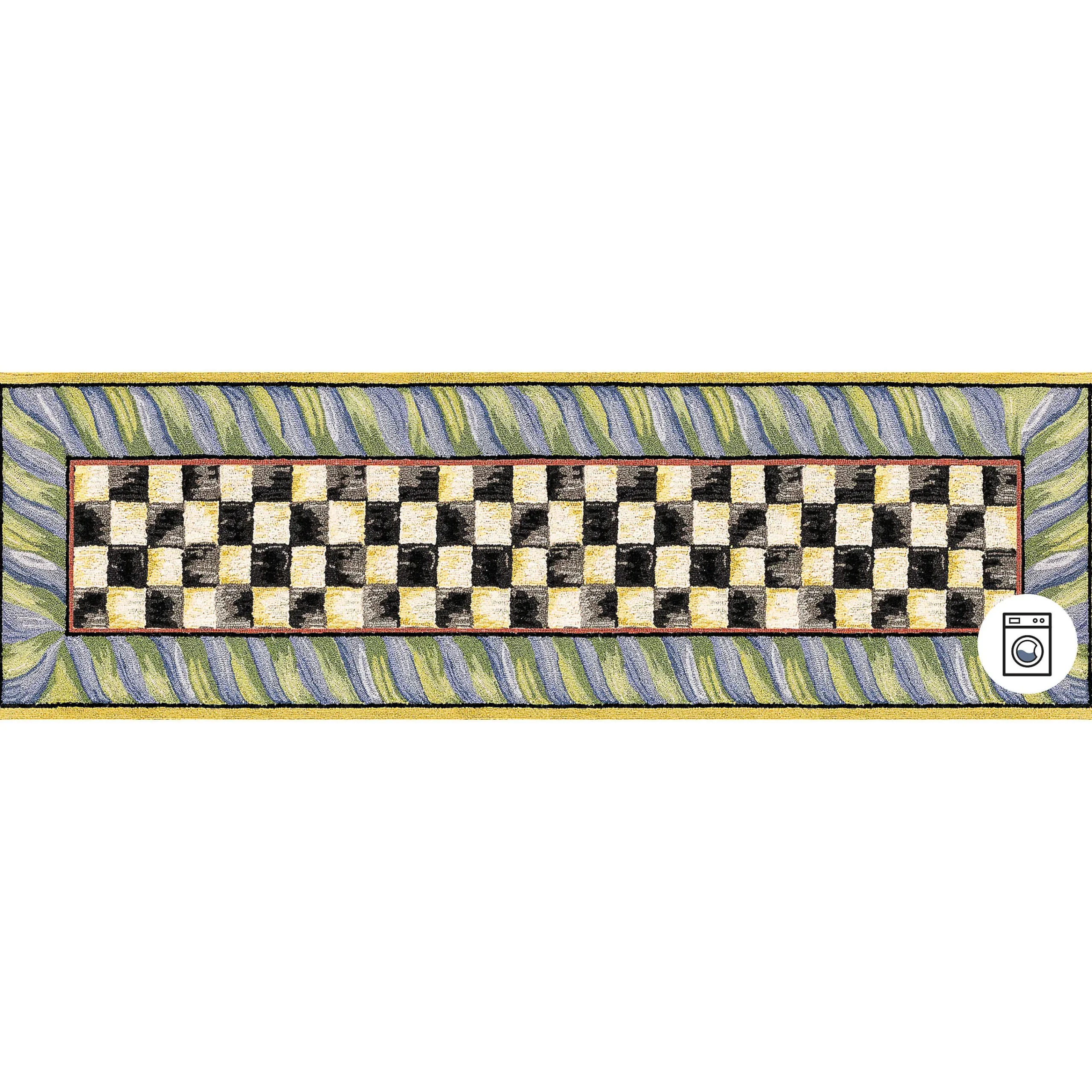 MacKenzie-Childs Courtly Check Purple Green 2'6 x 8' Washable Runner| Rugs