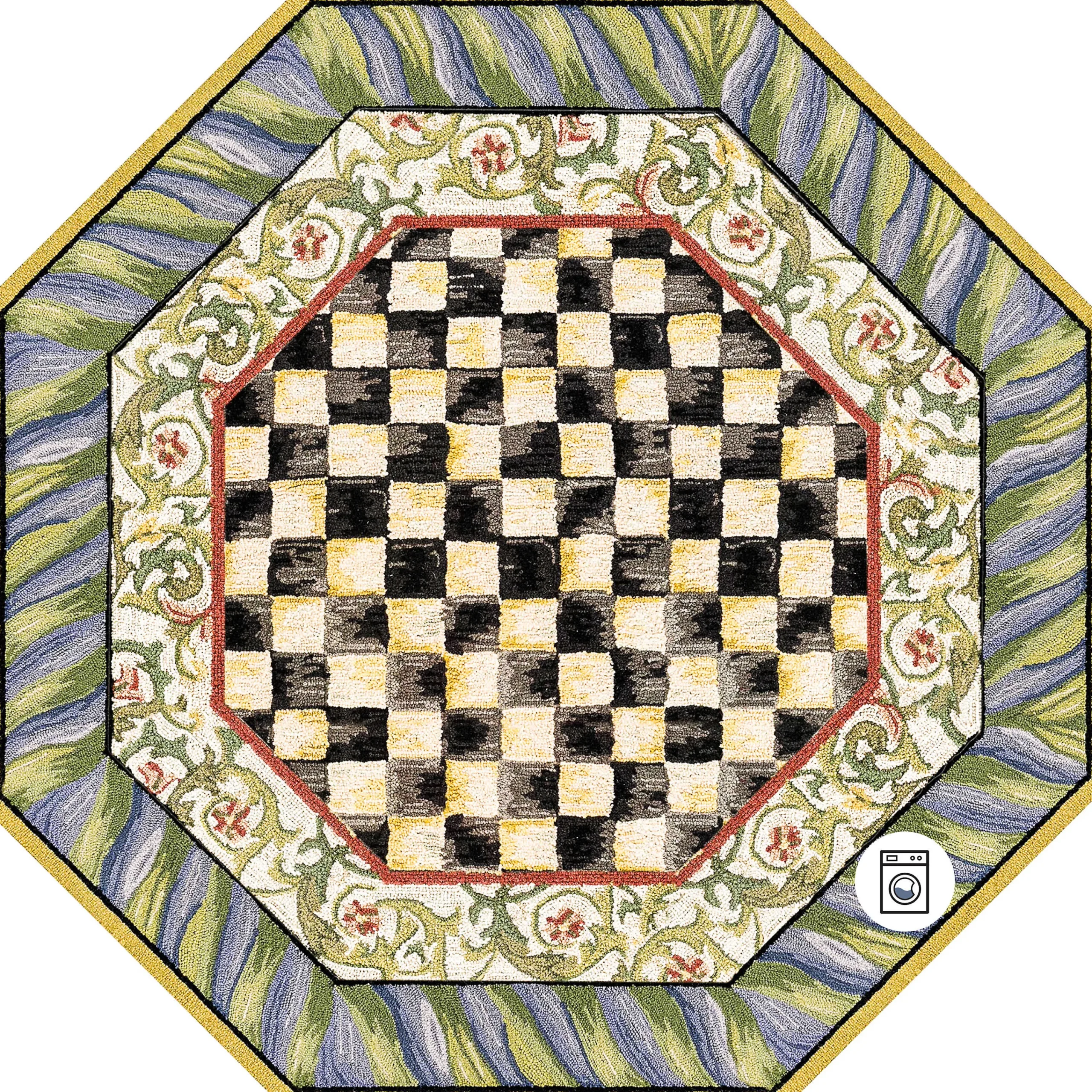 MacKenzie-Childs Courtly Check Purple Green 6' Octagon Washable Rug| Rugs