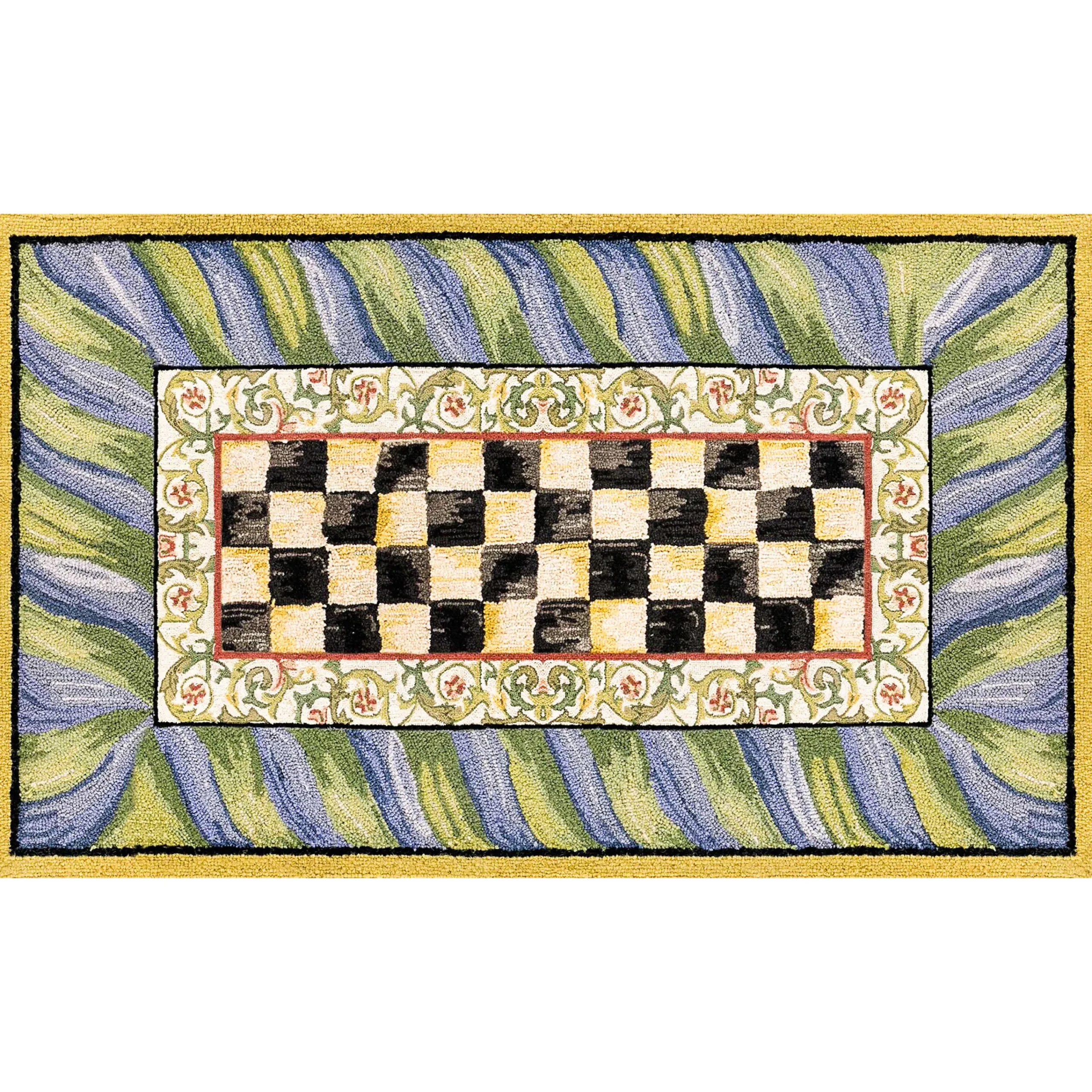 MacKenzie-Childs Courtly Check Purple Green 3' x 5' Washable Rug| Rugs
