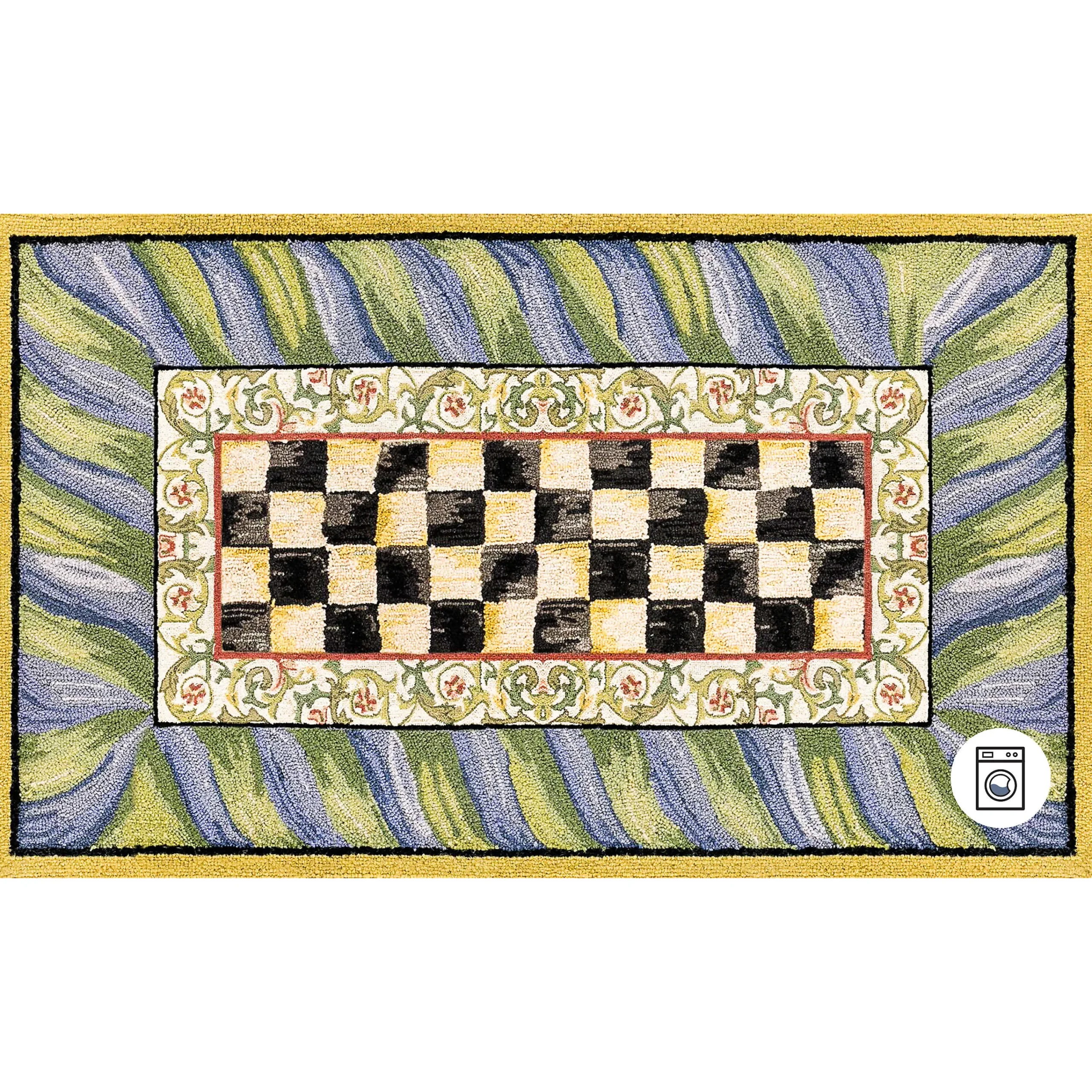 MacKenzie-Childs Courtly Check Purple Green 3' x 5' Washable Rug| Rugs