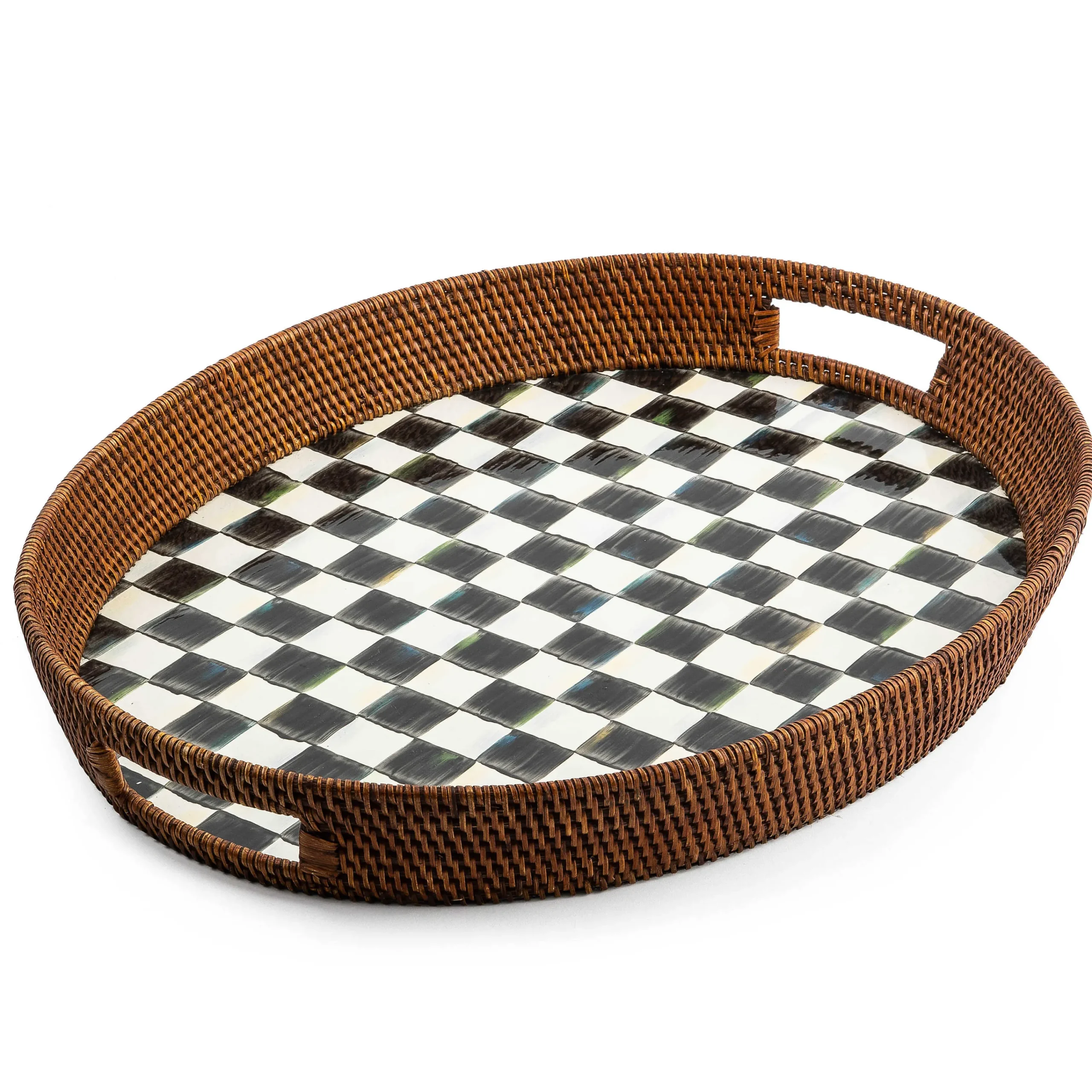 MacKenzie-Childs Courtly Check Rattan Enamel Party Serving Tray| Bar Entertaining|Serveware