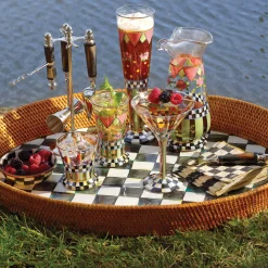 MacKenzie-Childs Courtly Check Rattan  Enamel Party Serving Tray| Bar Entertaining|Serveware