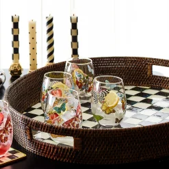 MacKenzie-Childs Courtly Check Rattan Enamel Party Serving Tray| Bar Entertaining|Serveware