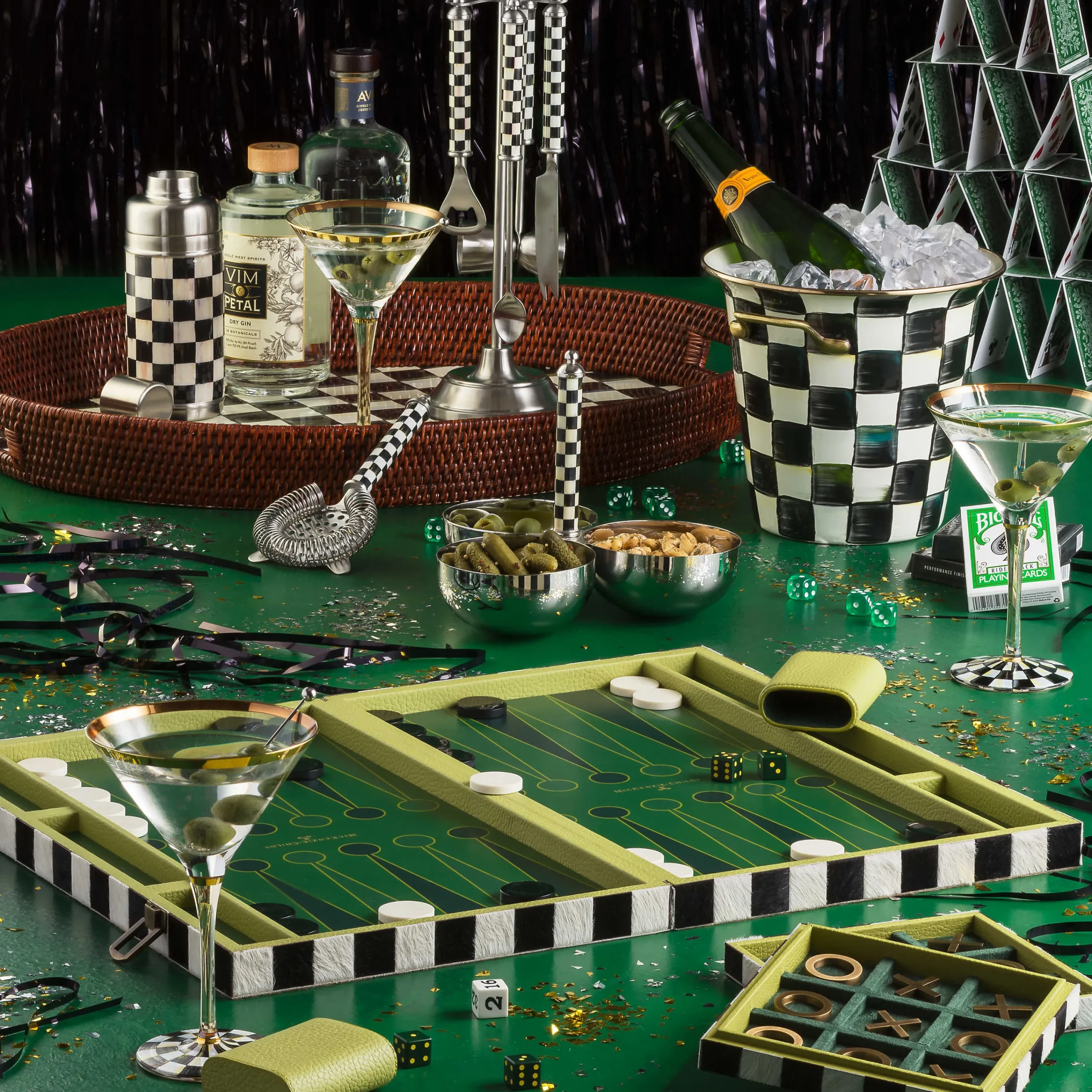 MacKenzie-Childs Courtly Check Rattan Enamel Party Serving Tray| Bar Entertaining|Serveware