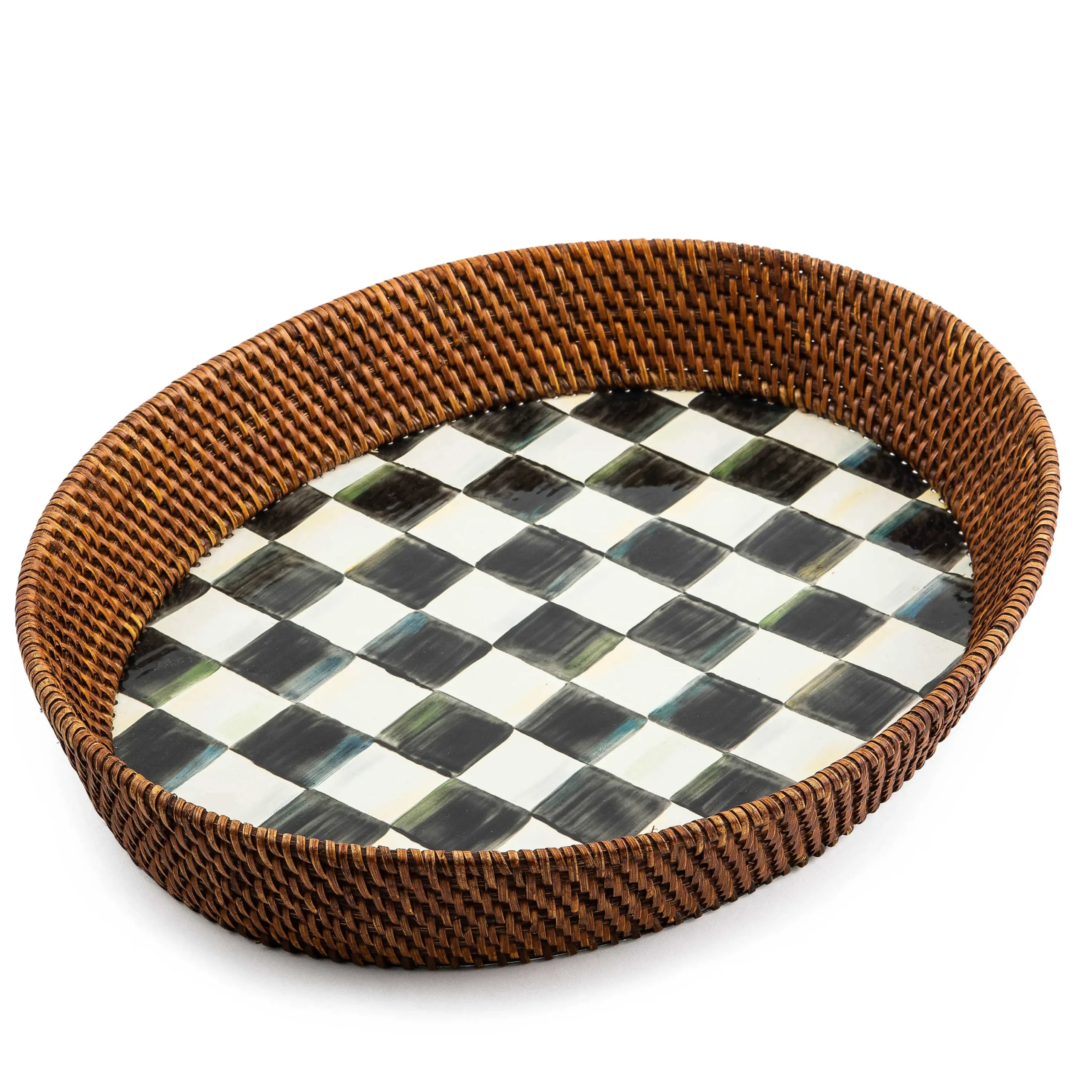 MacKenzie-Childs Courtly Check Rattan Enamel Large Serving Tray| Fall Entertaining|Bar Entertaining