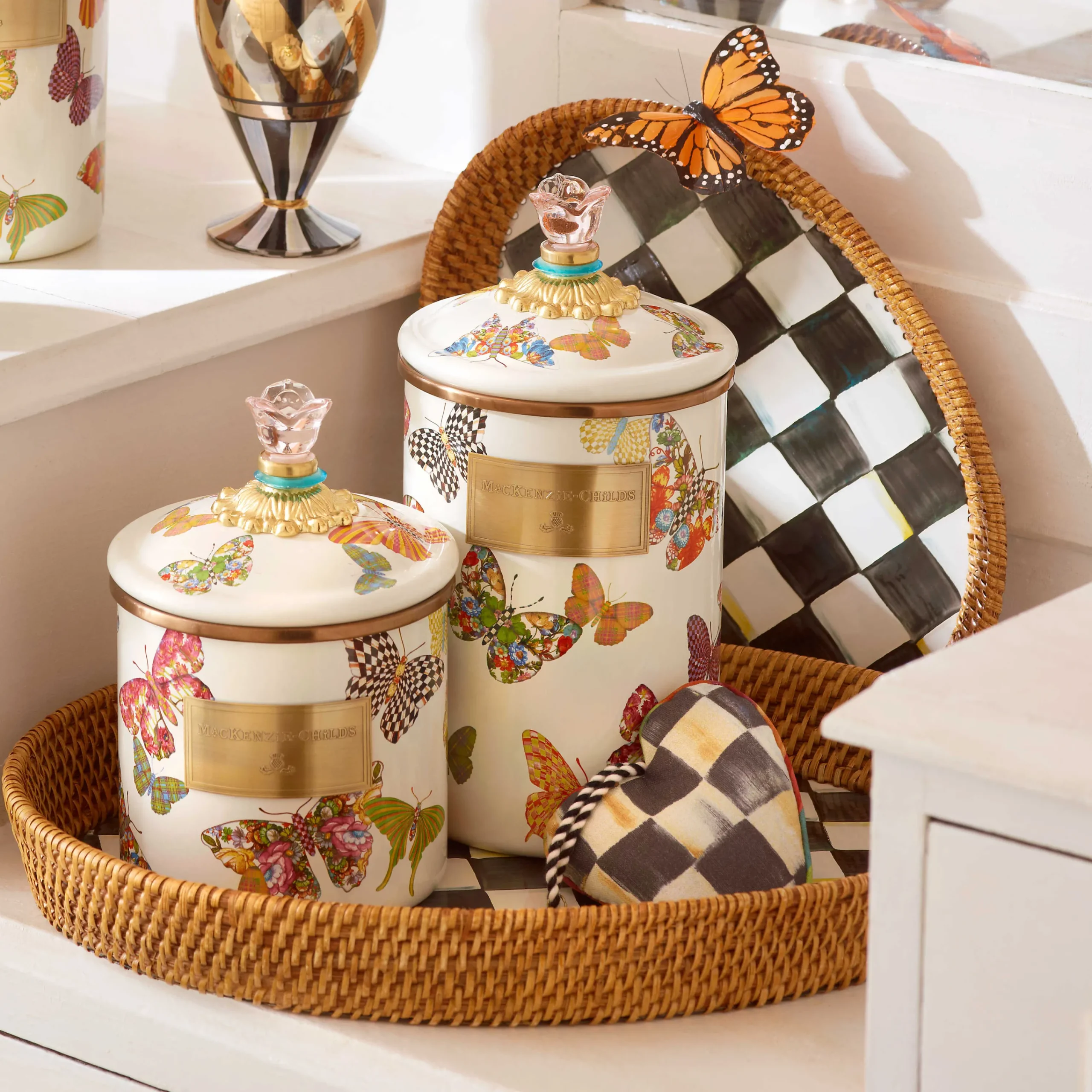 MacKenzie-Childs Courtly Check Rattan Enamel Large Serving Tray| Fall Entertaining|Bar Entertaining