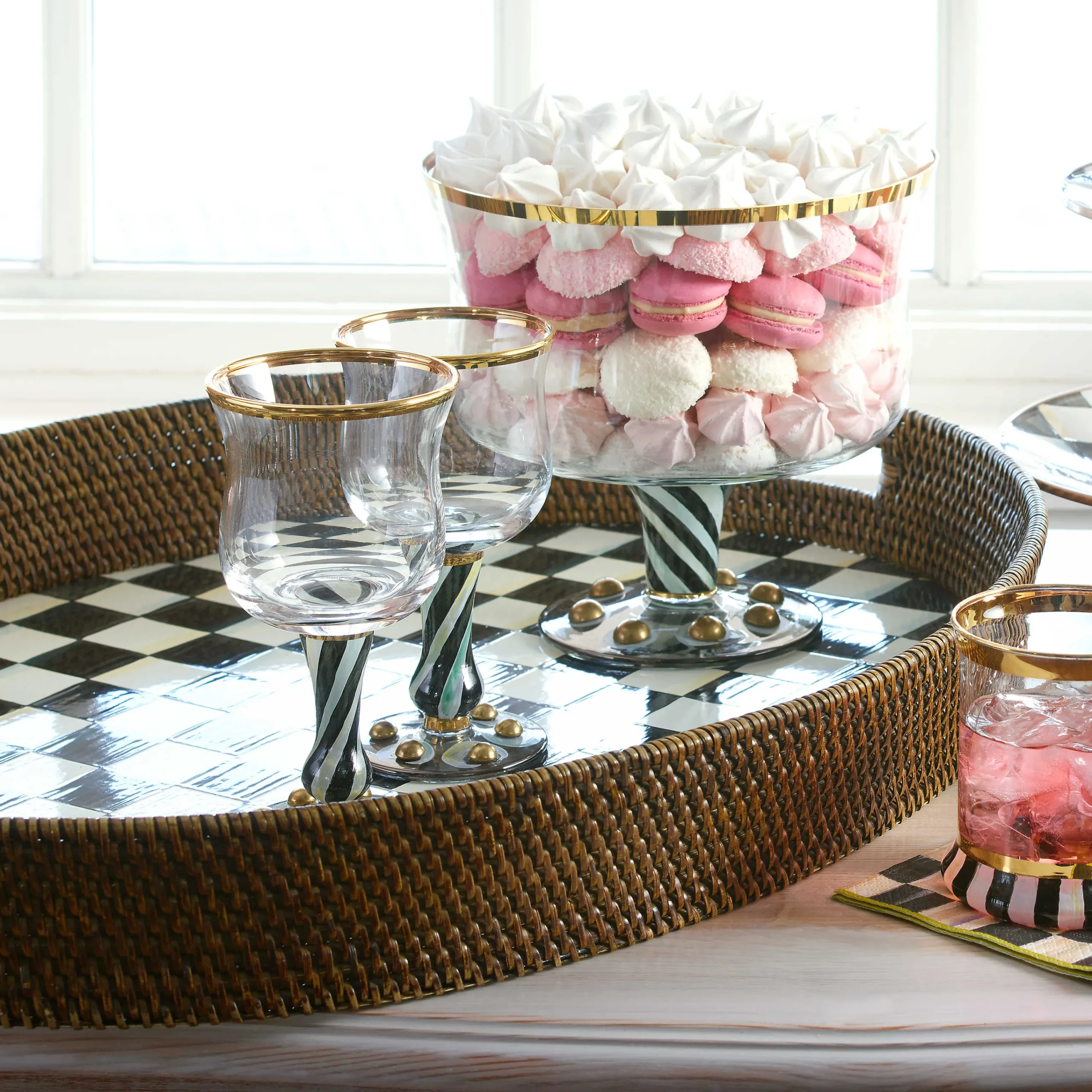 MacKenzie-Childs Courtly Check Rattan Enamel Large Serving Tray| Fall Entertaining|Bar Entertaining