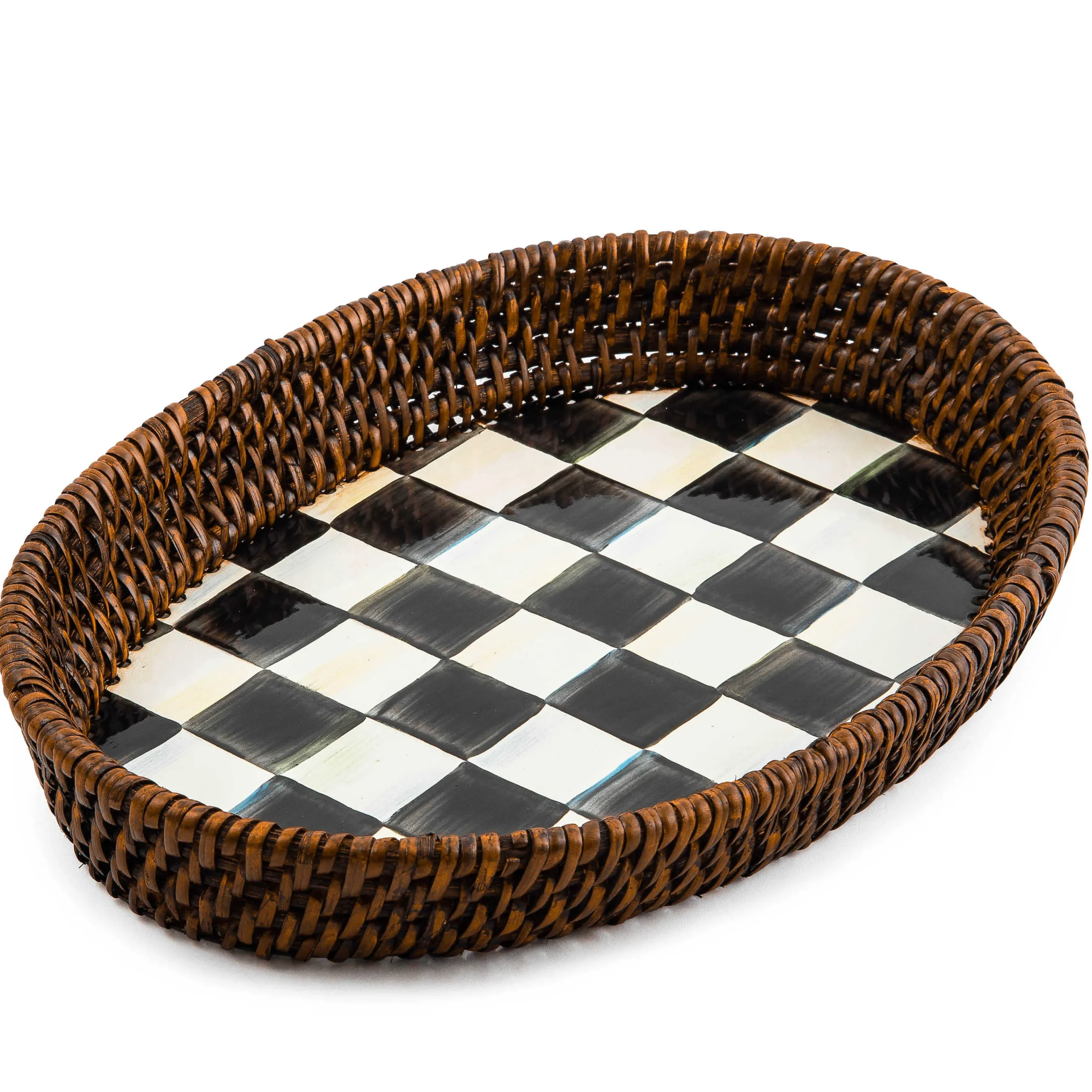 MacKenzie-Childs Courtly Check Rattan Enamel Small Serving Tray| The Coffee Shop|Bar Entertaining