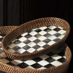 MacKenzie-Childs Courtly Check Rattan  Enamel Small Serving Tray| The Coffee Shop|Bar Entertaining