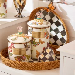 MacKenzie-Childs Courtly Check Rattan Enamel Small Serving Tray| The Coffee Shop|Bar Entertaining