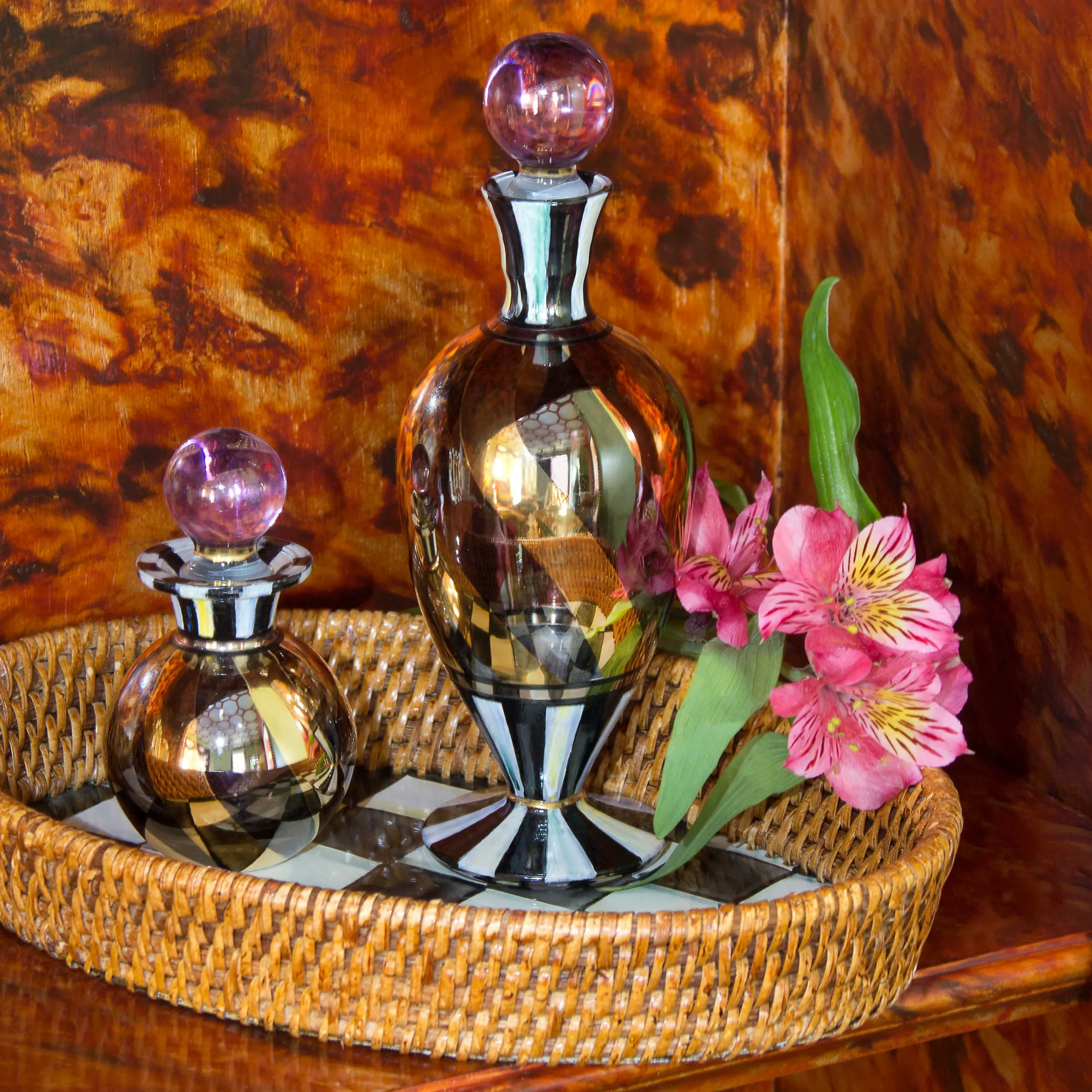 MacKenzie-Childs Courtly Check Rattan Enamel Small Serving Tray| The Coffee Shop|Bar Entertaining