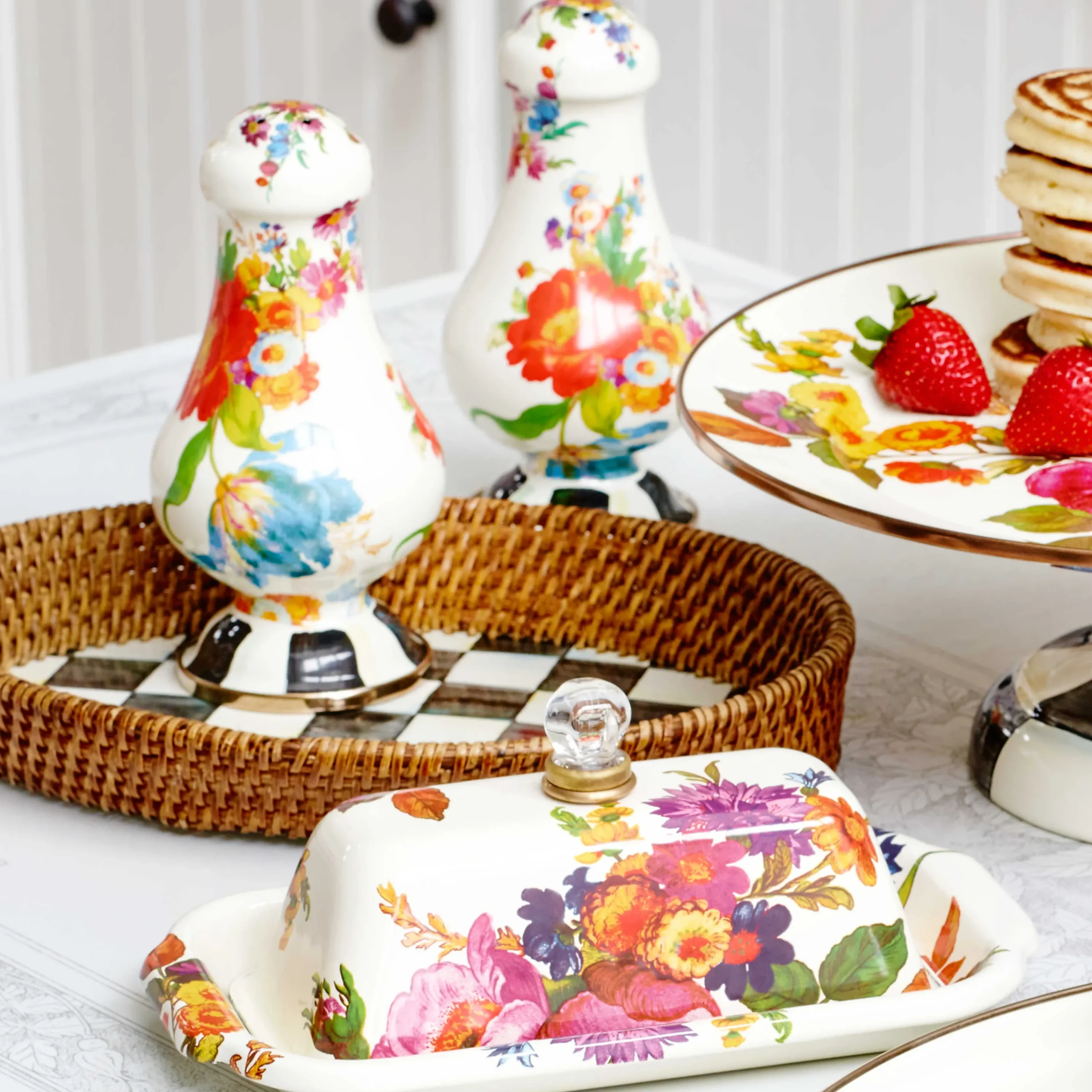 MacKenzie-Childs Courtly Check Rattan Enamel Small Serving Tray| The Coffee Shop|Bar Entertaining