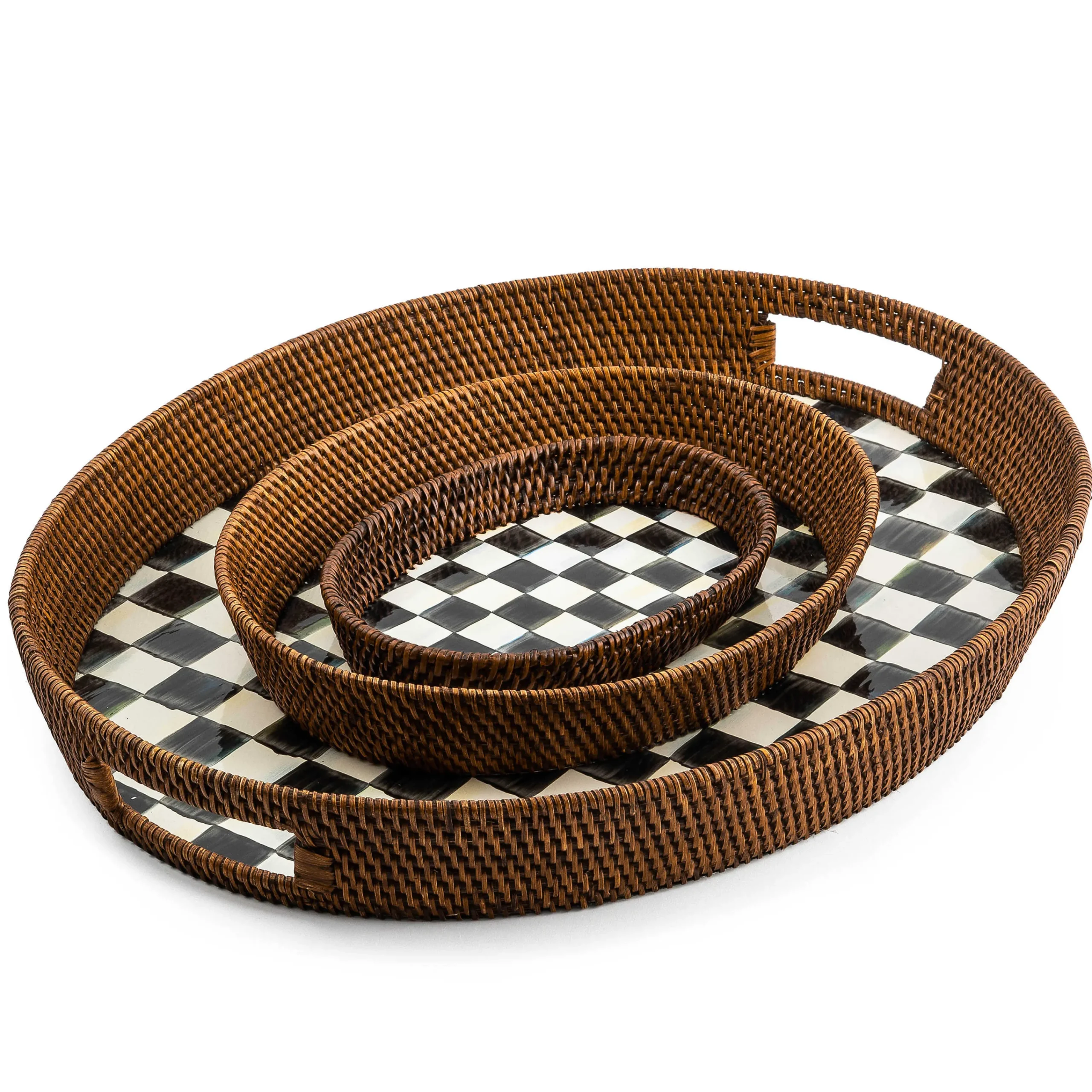 MacKenzie-Childs Courtly Check Rattan Enamel Small Serving Tray| The Coffee Shop|Bar Entertaining