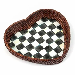 MacKenzie-Childs Courtly Check Rattan Enamel Heart Tray| The Coffee Shop|Bar Entertaining