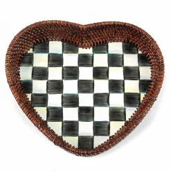 MacKenzie-Childs Courtly Check Rattan  Enamel Heart Tray| The Coffee Shop|Bar Entertaining