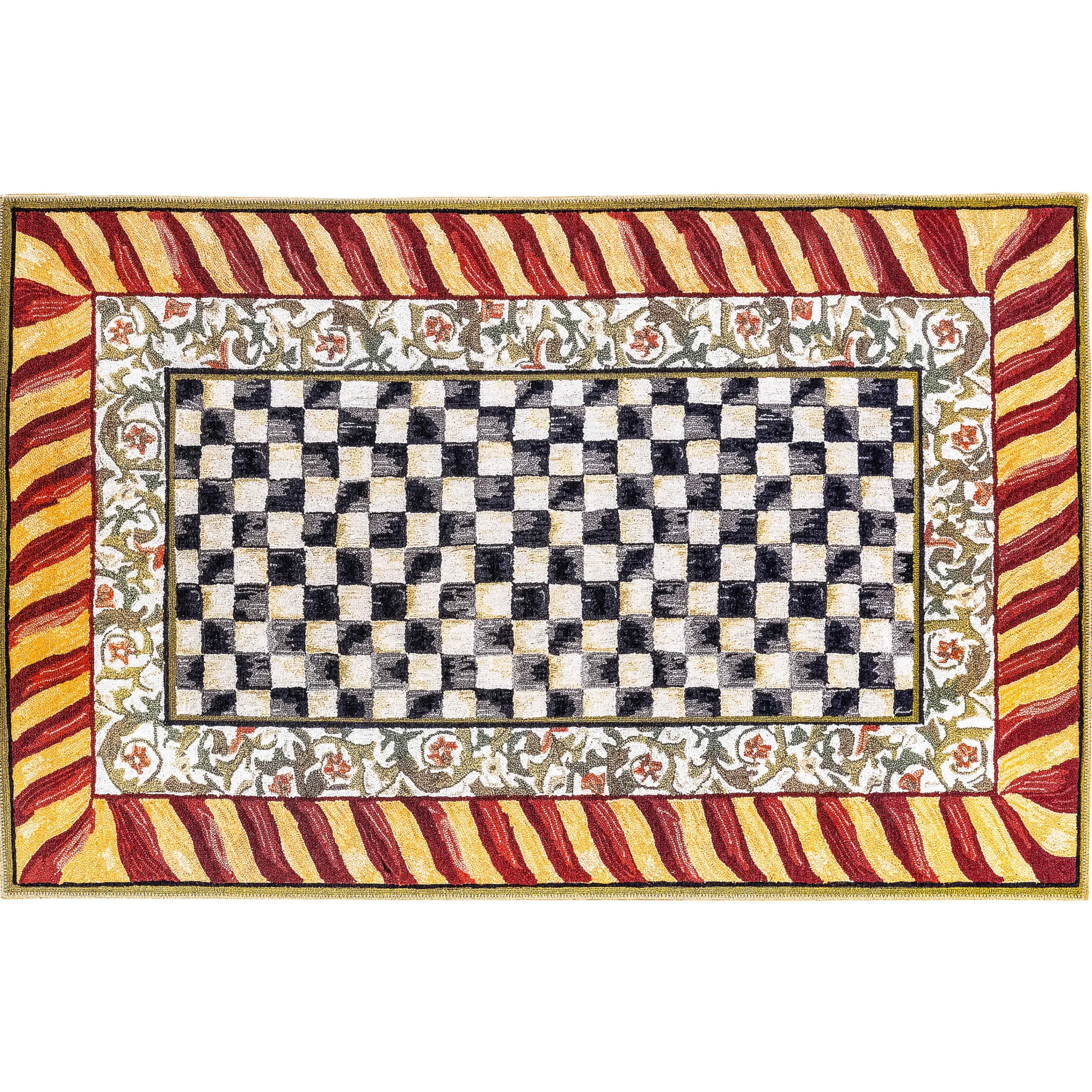 MacKenzie-Childs Courtly Check Red Gold 5' x 7'6 Washable Rug| Rugs