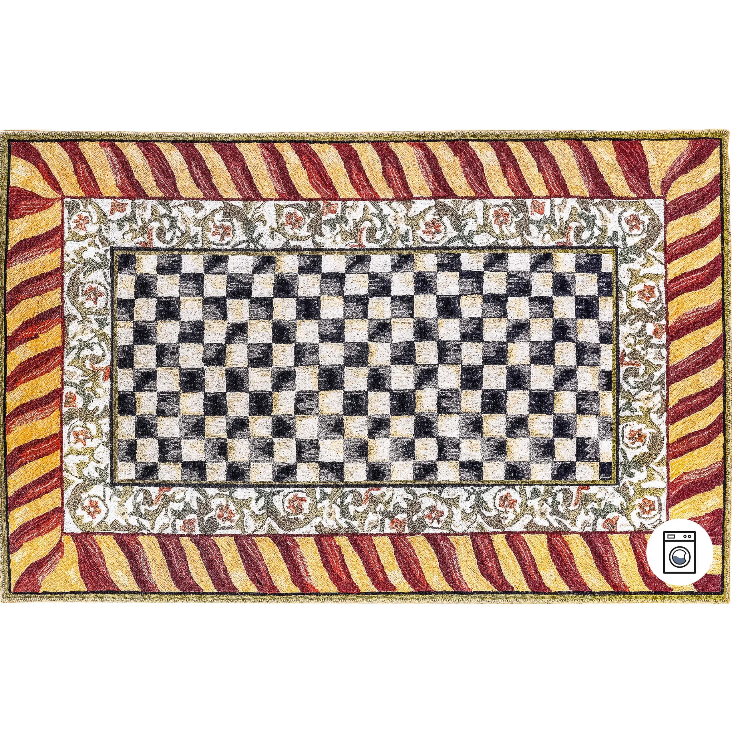 MacKenzie-Childs Courtly Check Red Gold 5' x 7'6 Washable Rug| Rugs