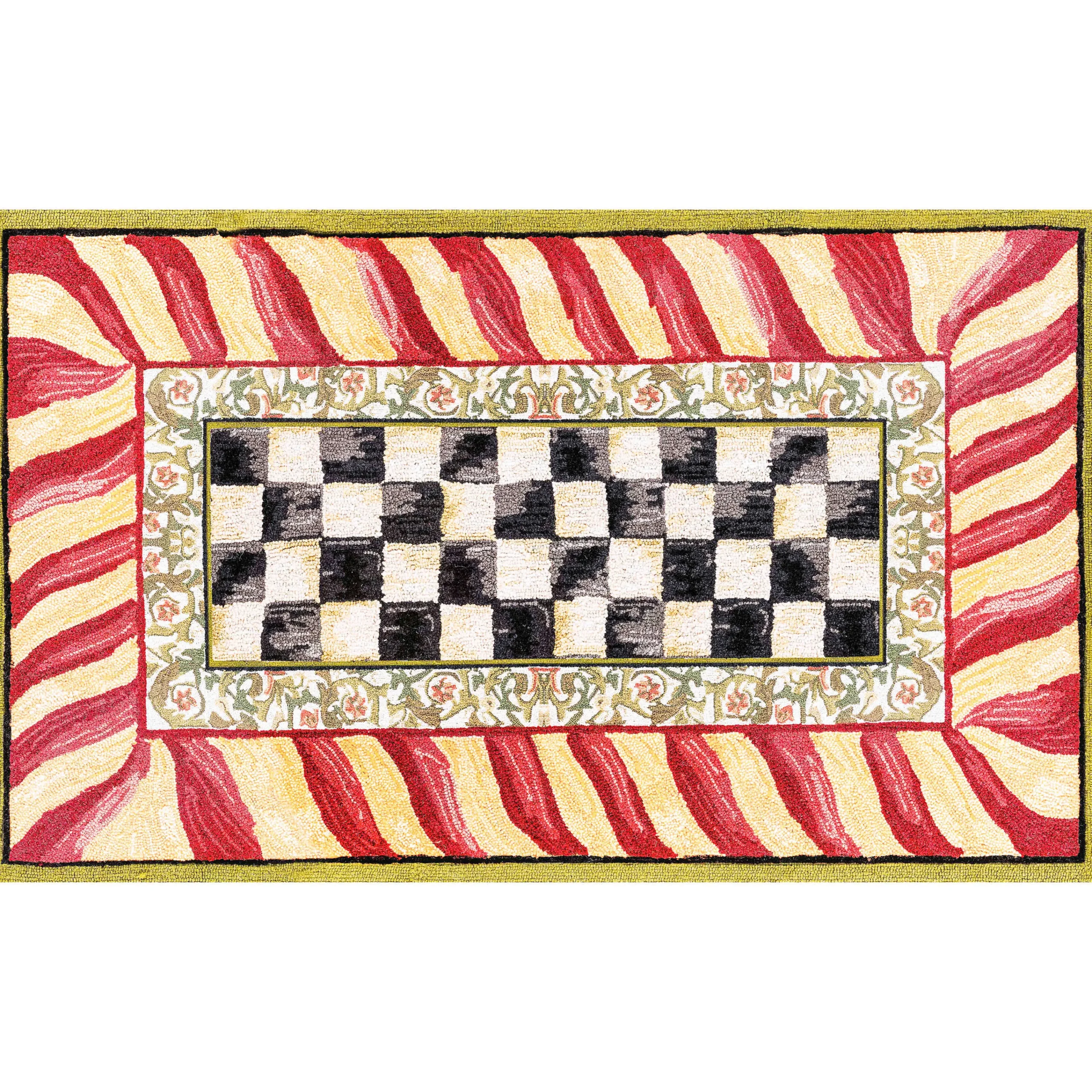 MacKenzie-Childs Courtly Check Red Gold 3' x 5' Washable Rug| Rugs