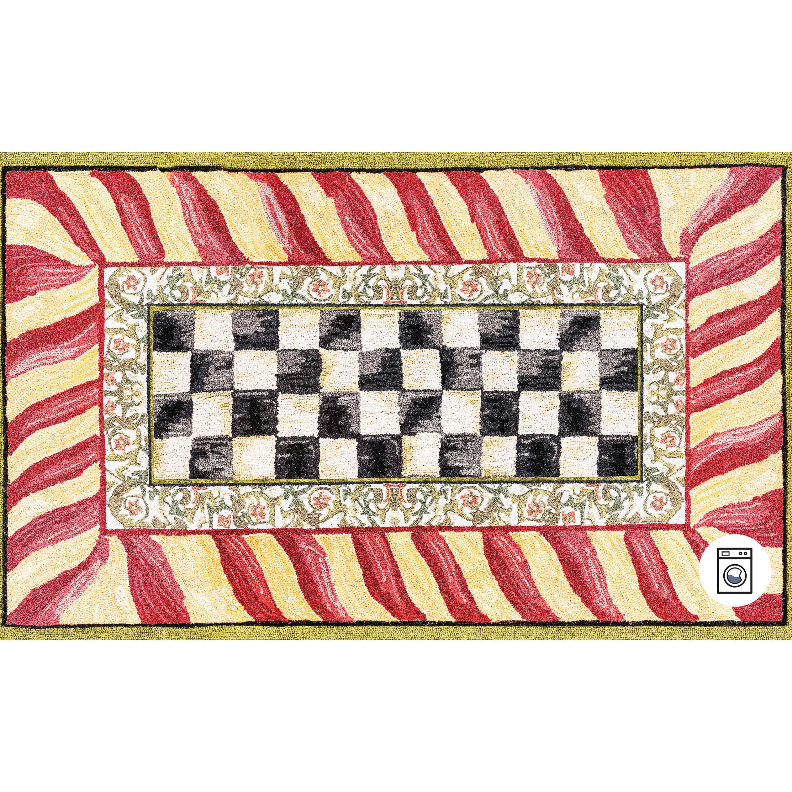 MacKenzie-Childs Courtly Check Red Gold 3' x 5' Washable Rug| Rugs