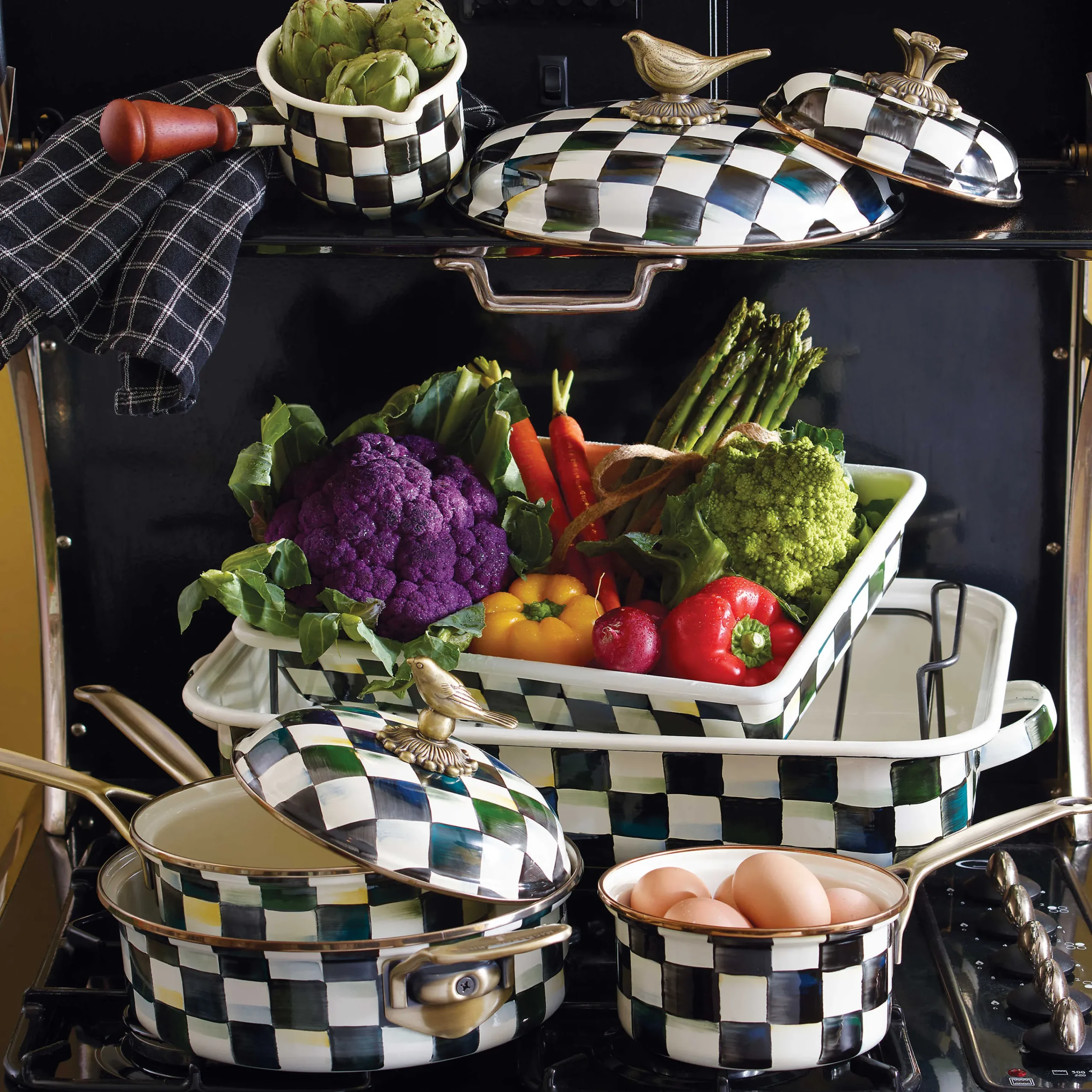 MacKenzie-Childs Courtly Check Roasting Pan with Rack| Fall Entertaining|Cookware & Bakeware