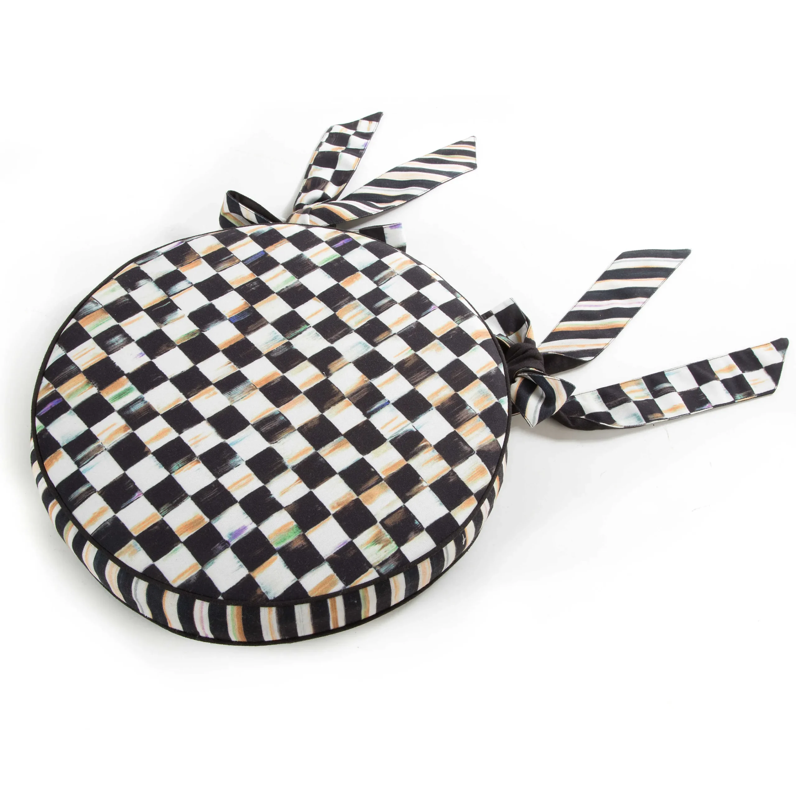 MacKenzie-Childs Courtly Check Round Stool Cushion| Pillows, Throws, & Cushions