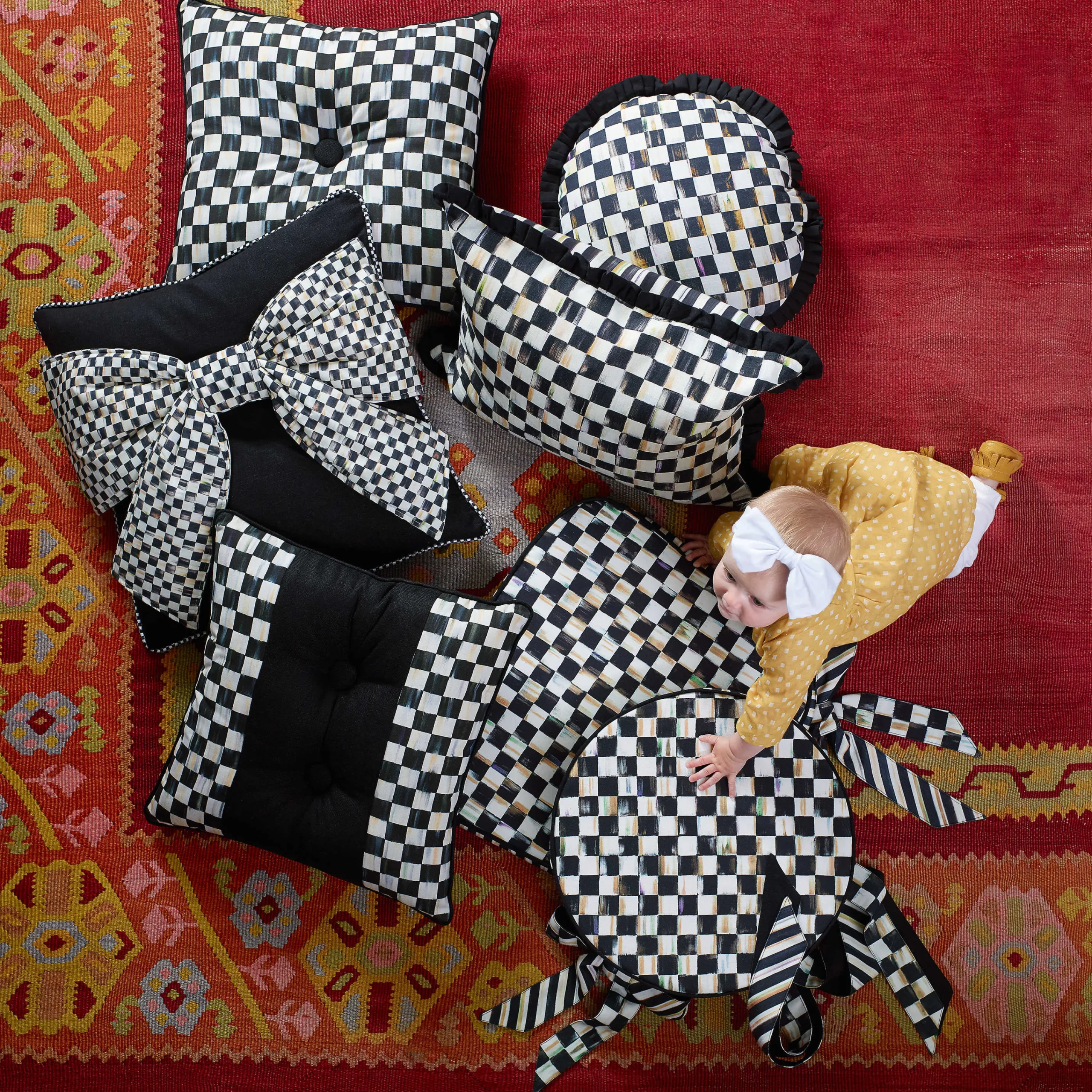 MacKenzie-Childs Courtly Check Ruffled Square Throw Pillow| Pillows, Throws, & Cushions