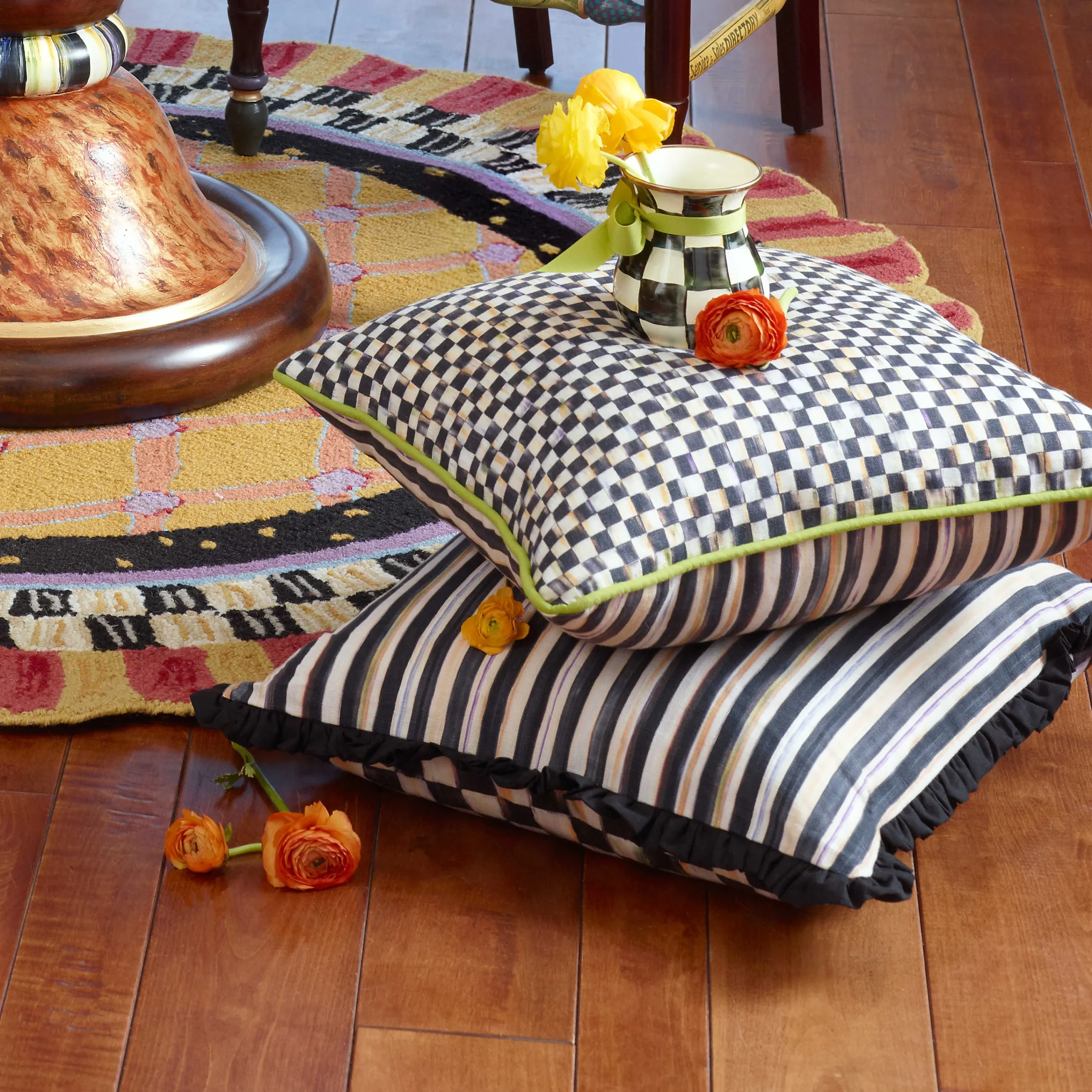 MacKenzie-Childs Courtly Check Ruffled Square Throw Pillow| Pillows, Throws, & Cushions