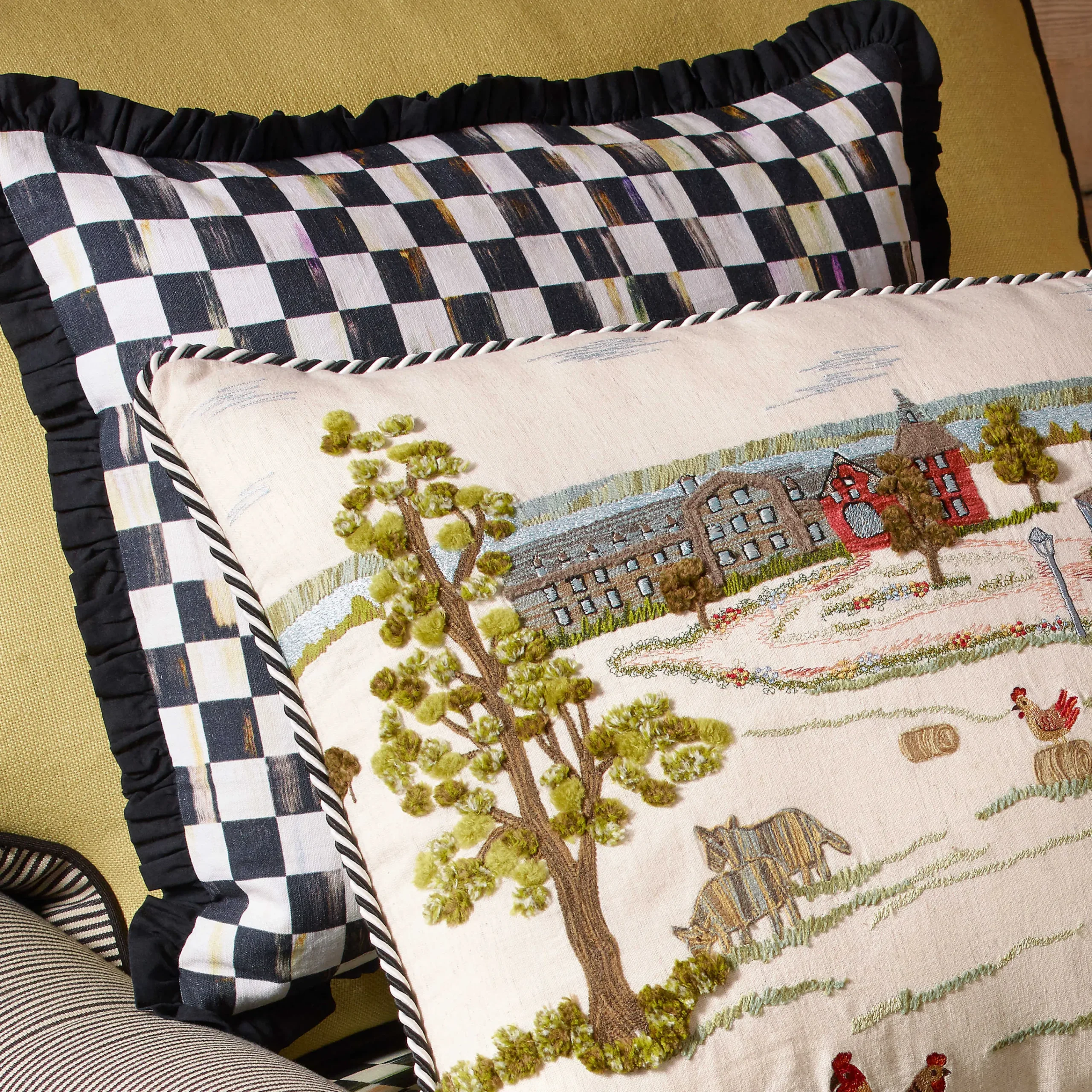 MacKenzie-Childs Courtly Check Ruffled Square Throw Pillow| Pillows, Throws, & Cushions