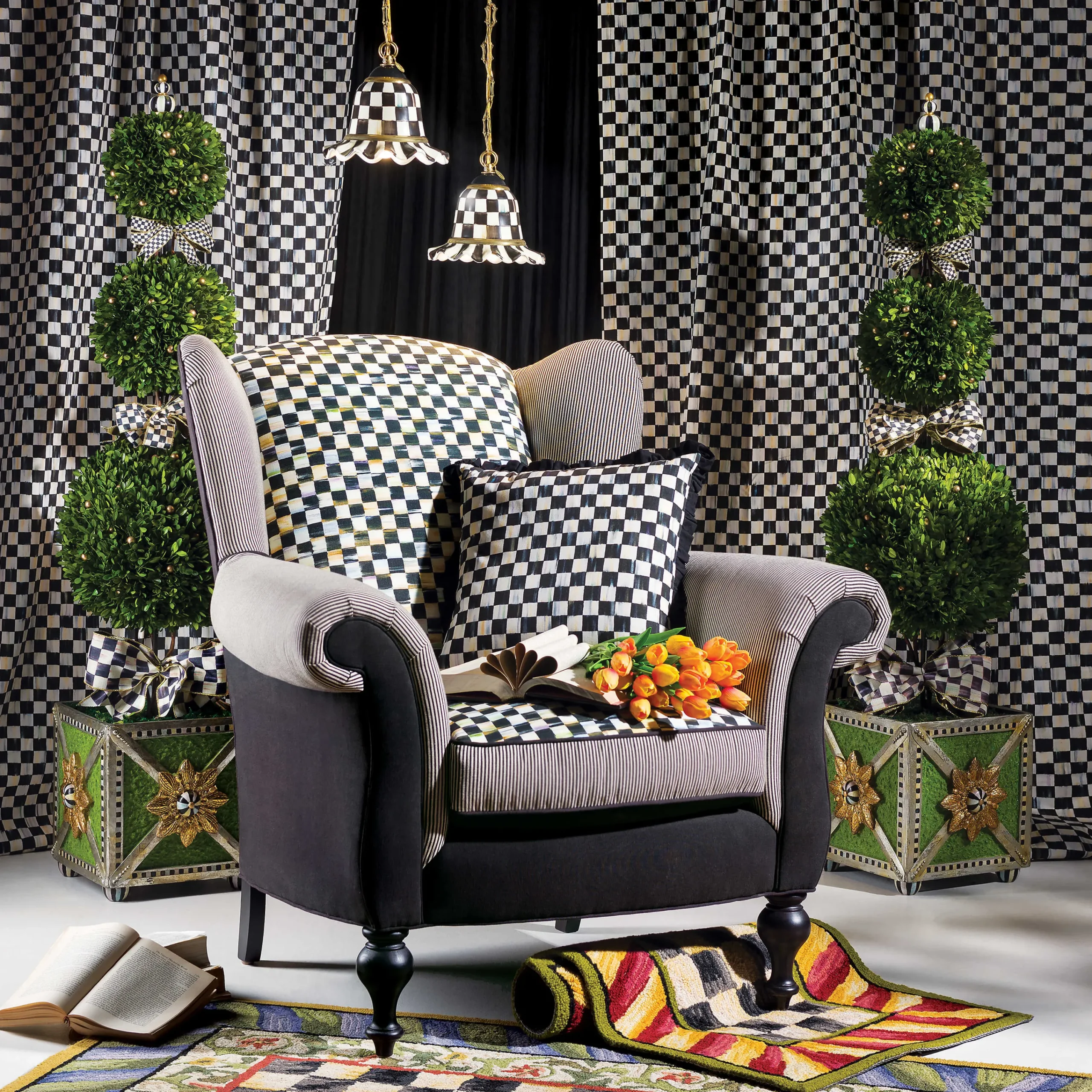 MacKenzie-Childs Courtly Check Ruffled Square Throw Pillow| Pillows, Throws, & Cushions