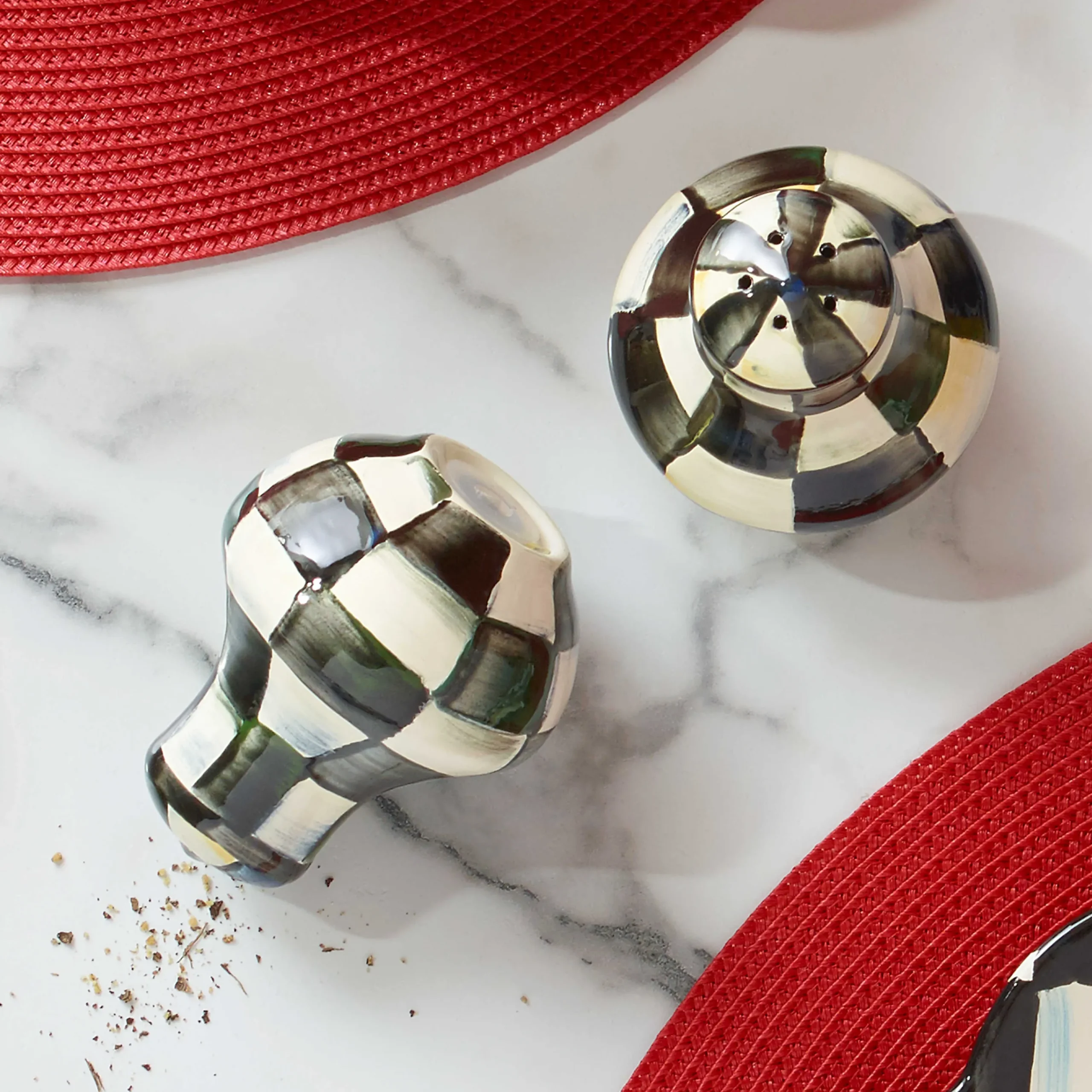 MacKenzie-Childs Courtly Check Salt Pepper Shakers| Fall Entertaining|Table Accessories