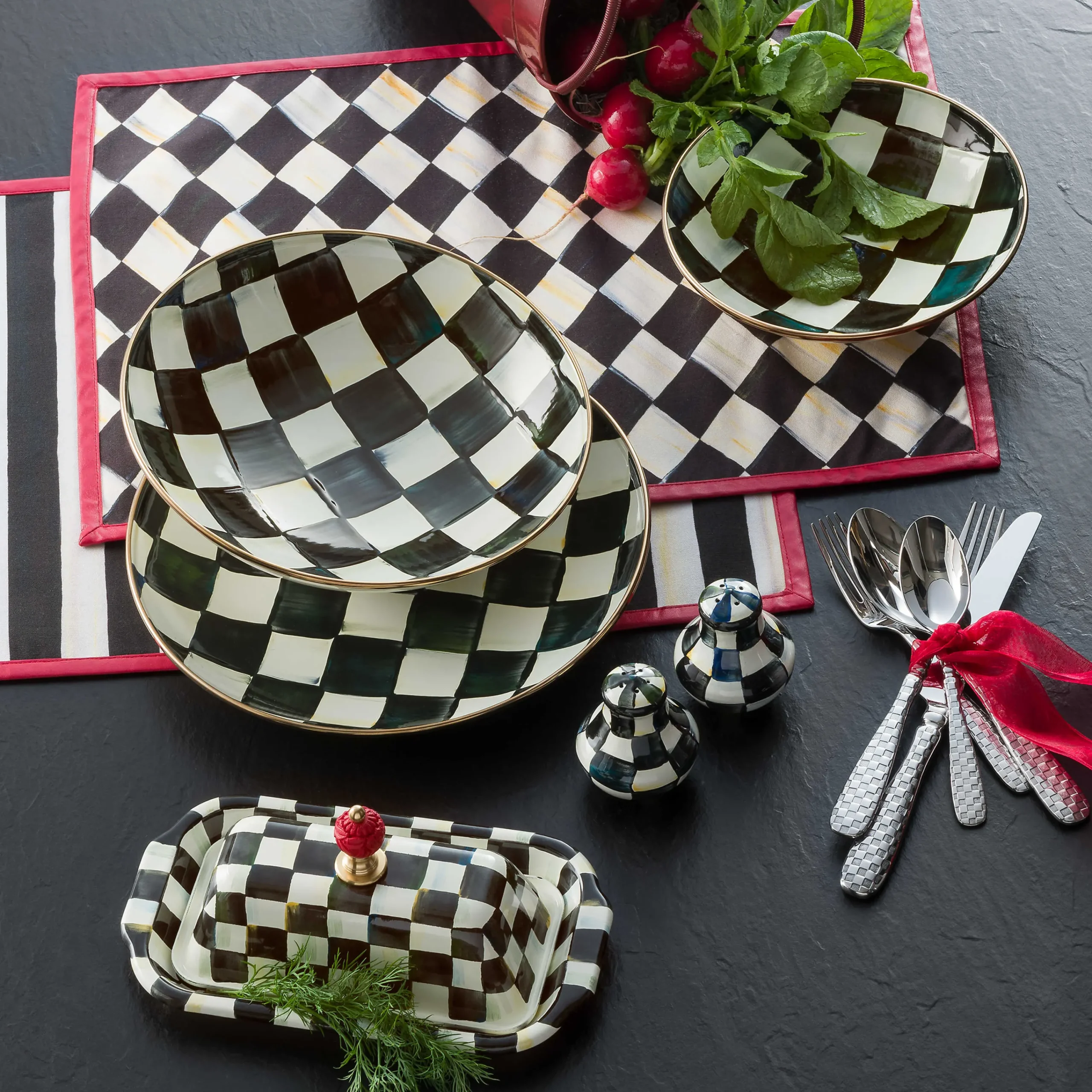 MacKenzie-Childs Courtly Check Salt Pepper Shakers| Fall Entertaining|Table Accessories