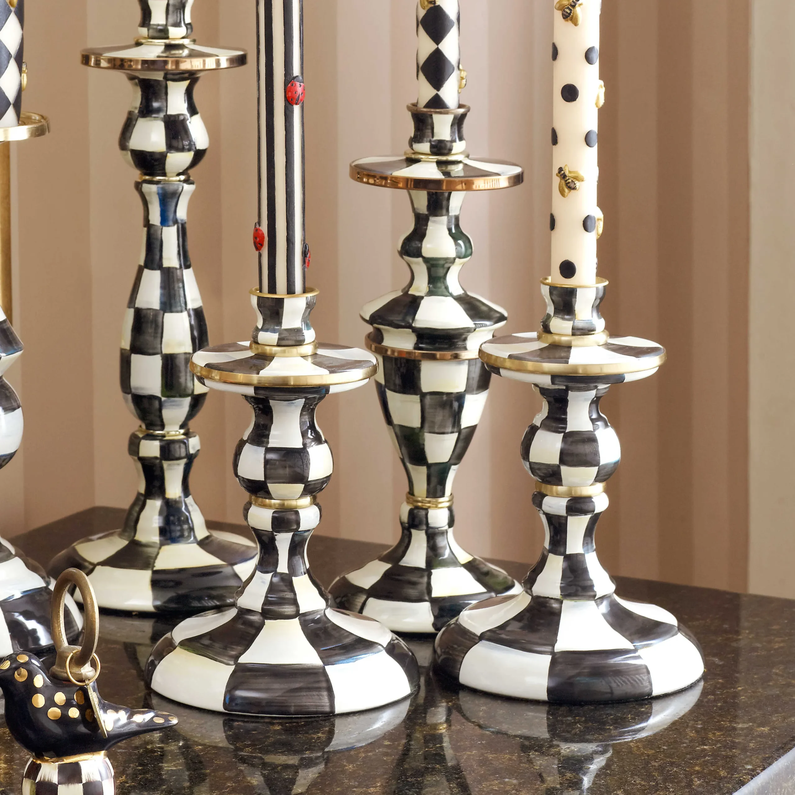 MacKenzie-Childs Courtly Check Small Enamel Candlestick| Candles & Fragrances|Table Accessories