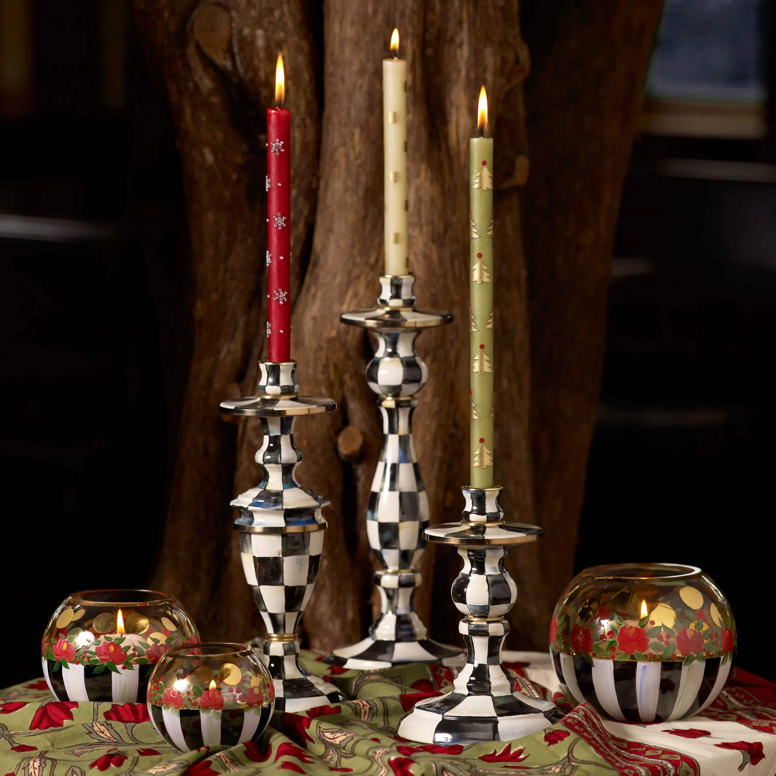 MacKenzie-Childs Courtly Check Small Enamel Candlestick| Candles & Fragrances|Table Accessories