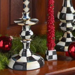 MacKenzie-Childs Courtly Check Small Enamel Candlestick| Candles & Fragrances|Table Accessories