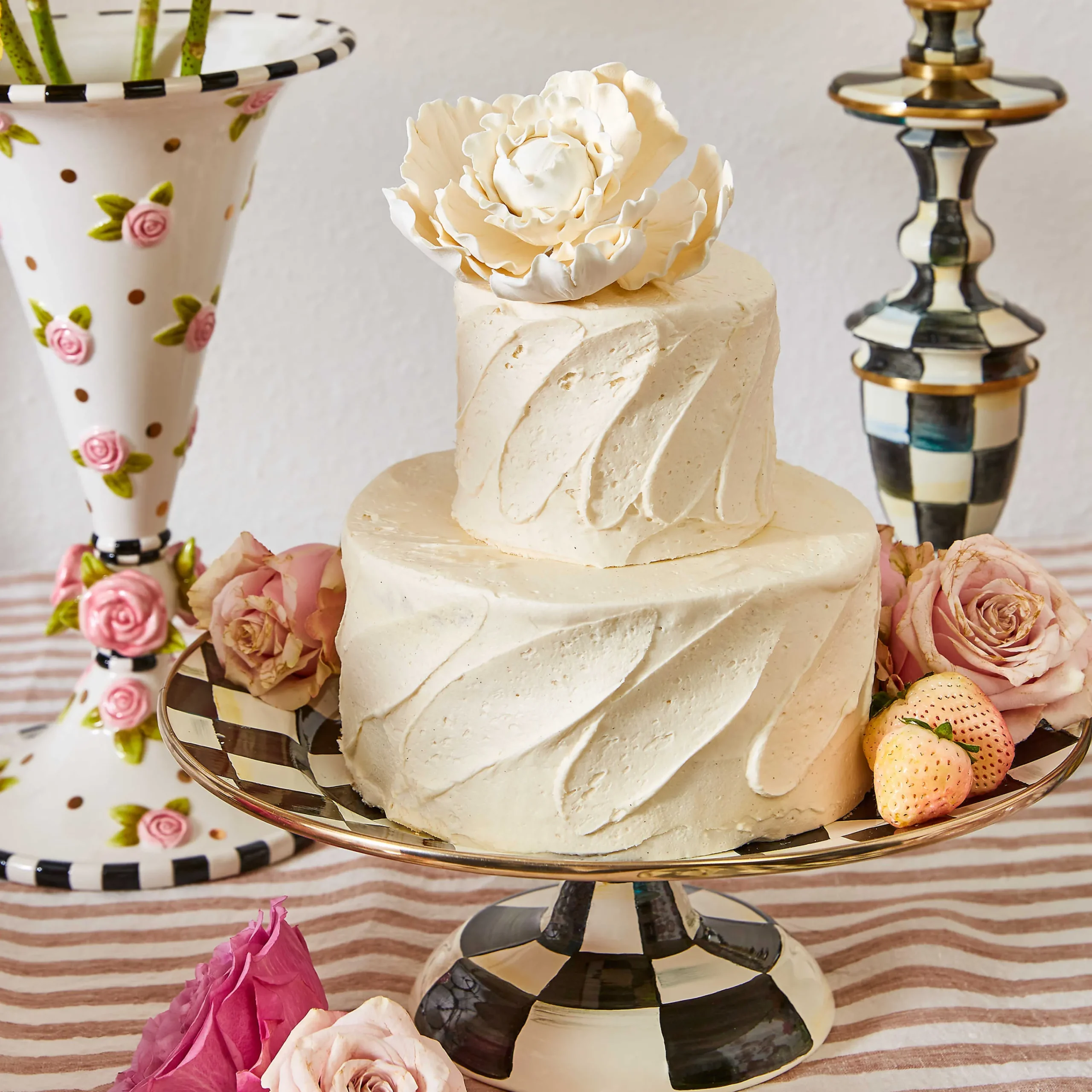 MacKenzie-Childs Courtly Check Small Pedestal Platter| Fall Entertaining|Serveware