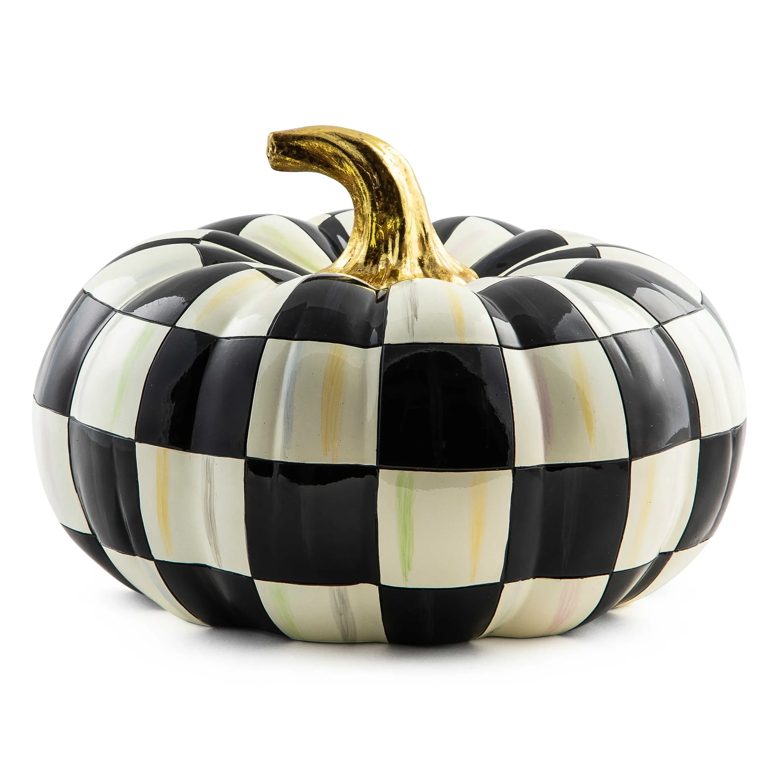 MacKenzie-Childs Courtly Check Squashed Glossy Medium Pumpkin| Pumpkins|The Halloween Shop