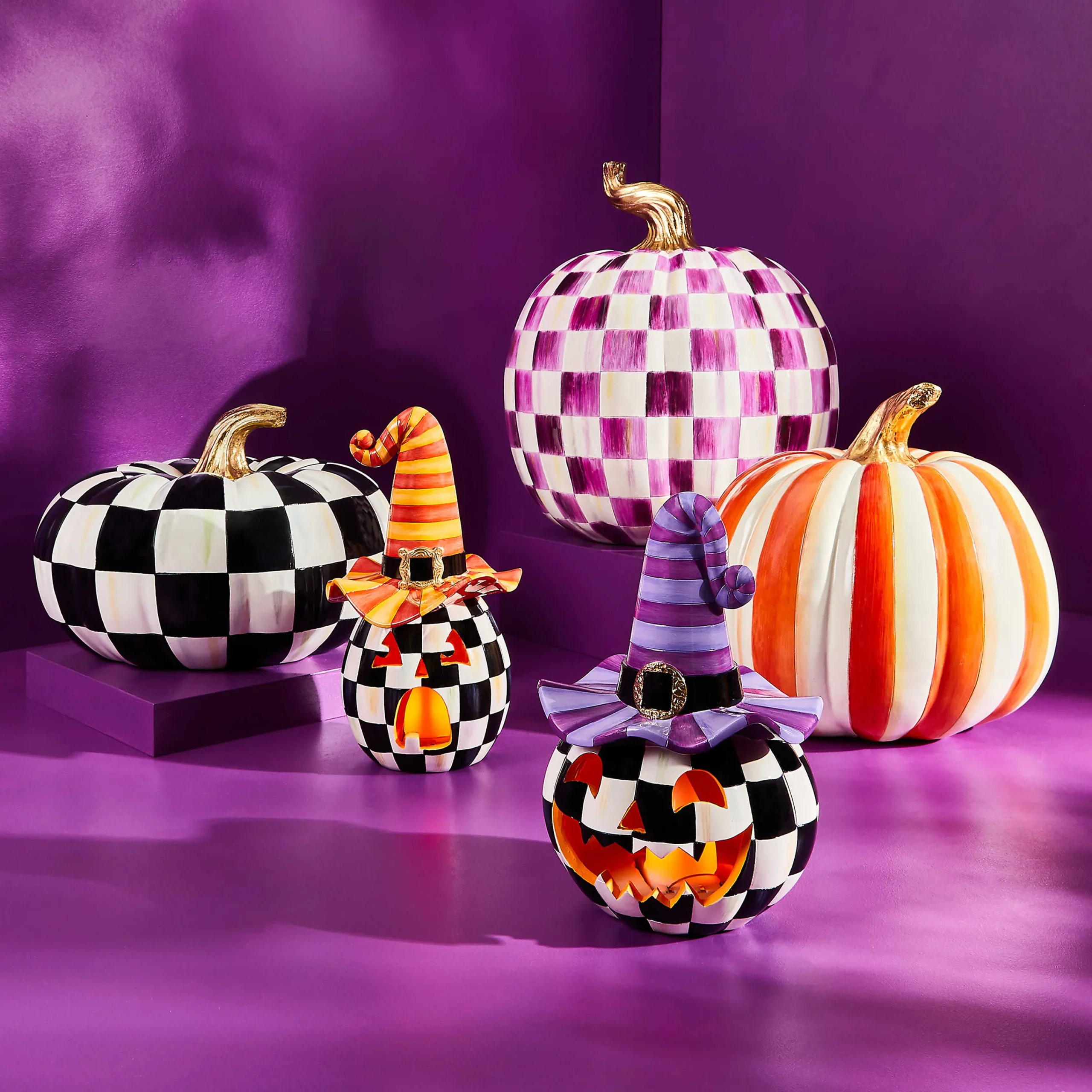 MacKenzie-Childs Courtly Check Squashed Glossy Medium Pumpkin| Pumpkins|The Halloween Shop
