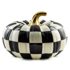 MacKenzie-Childs Courtly Check Squashed Glossy Medium Pumpkin| Pumpkins|The Halloween Shop