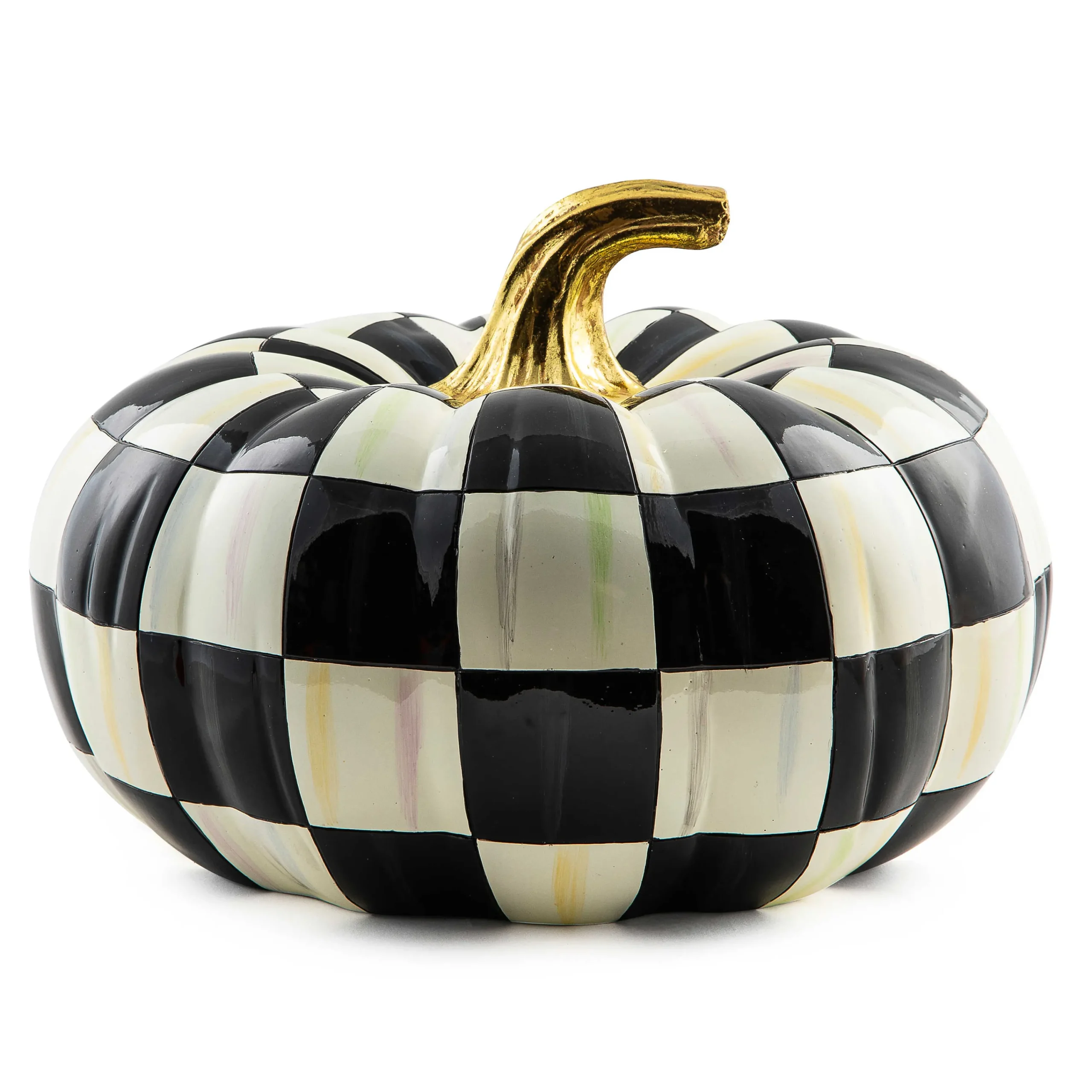 MacKenzie-Childs Courtly Check Squashed Glossy Medium Pumpkin| Pumpkins|The Halloween Shop