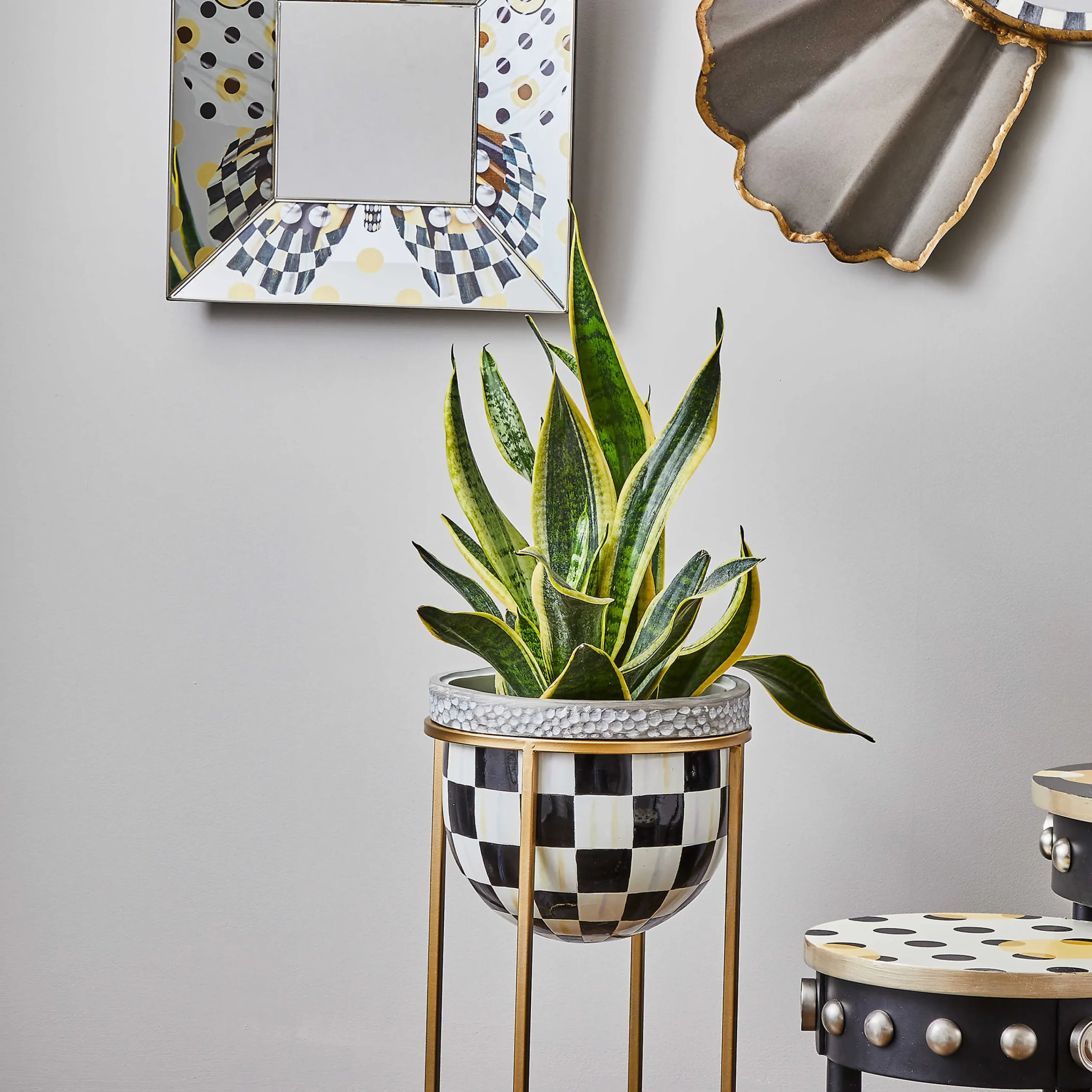 MacKenzie-Childs Courtly Check Tall Plant Stand| Outdoor