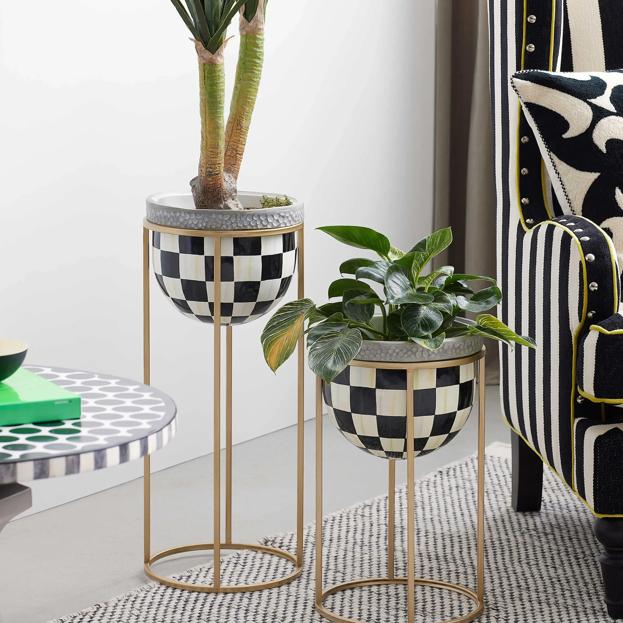 MacKenzie-Childs Courtly Check Tall Plant Stand| Outdoor