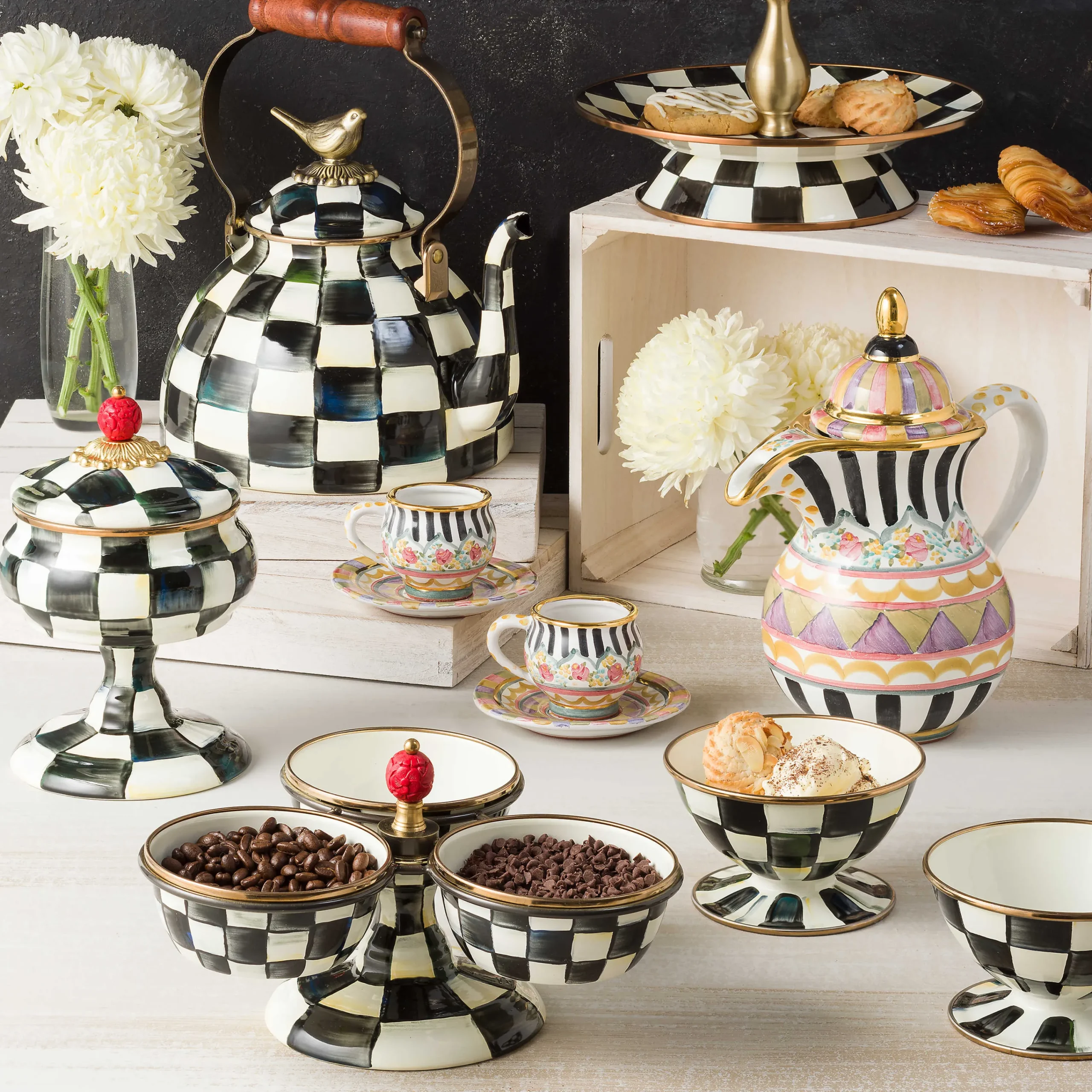 MacKenzie-Childs Courtly Check Triplicity| Bar Entertaining|Serveware