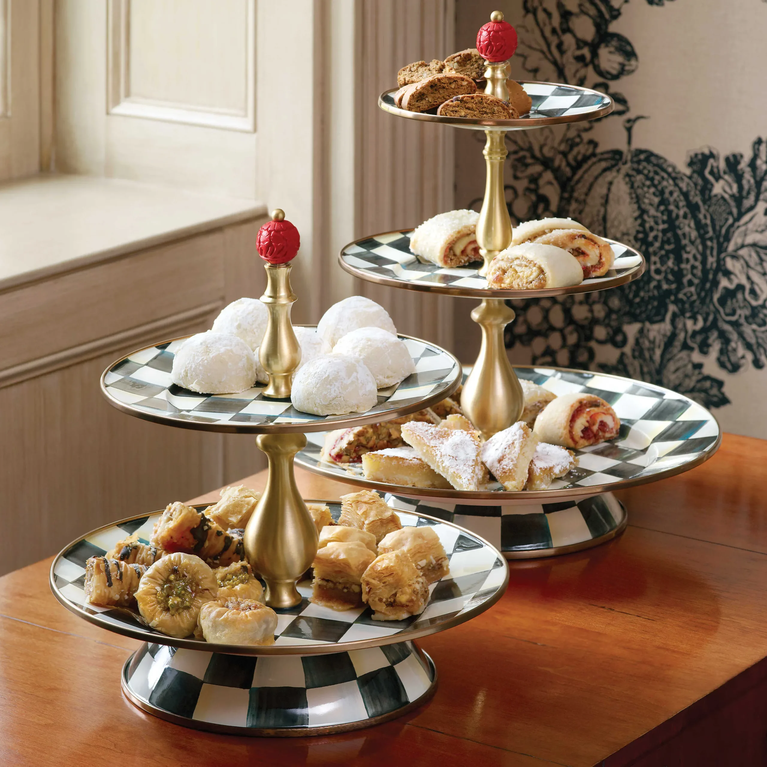 MacKenzie-Childs Courtly Check Two Tier Sweet Stand| Bar Entertaining